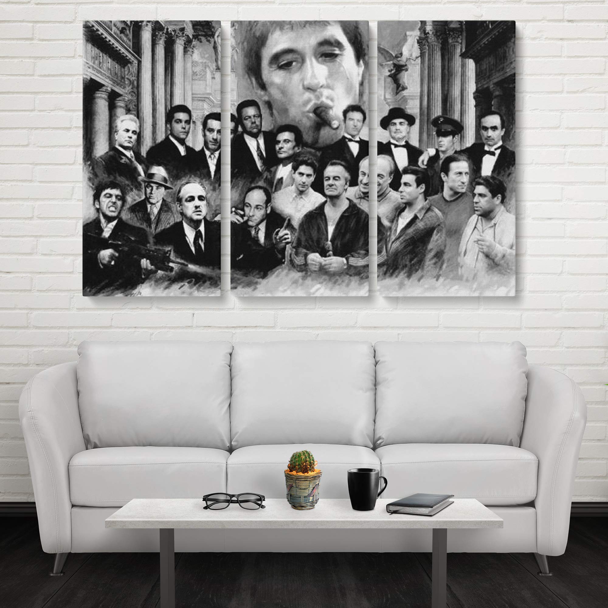 Scarface Movie Wall Art - 3 Piece Large Canvas Prints of Famous Gangster Actors - Home Decor for Living Room, Office & Man Cave