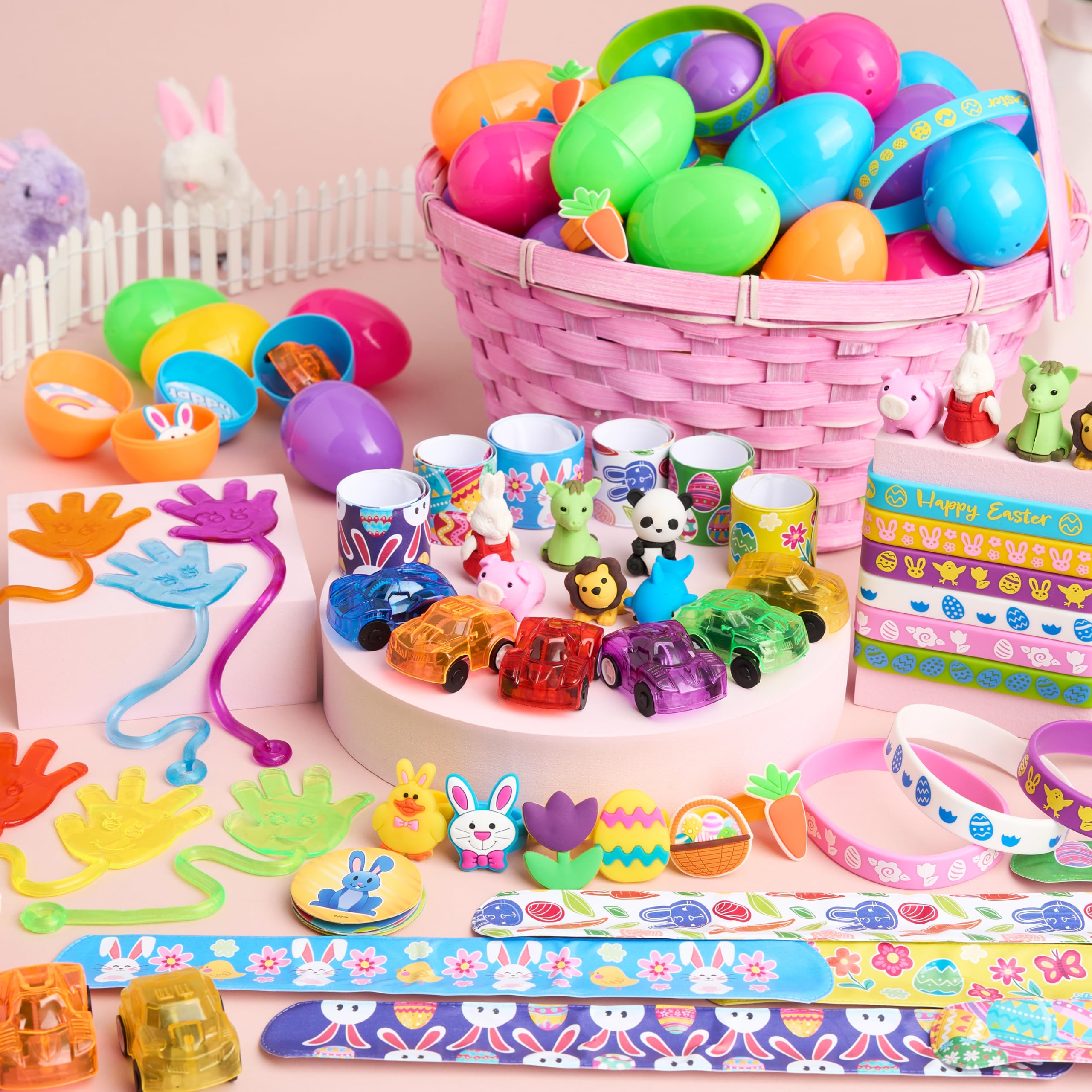 JOYIN 100 Pcs Prefilled Easter Eggs with Assorted Toys & Stickers - Easter Egg Hunt Supplies, Kids Basket Stuffers, Party Favors & Classroom Prizes - Perfect for Easter Celebrations, Birthday Parties & School Events