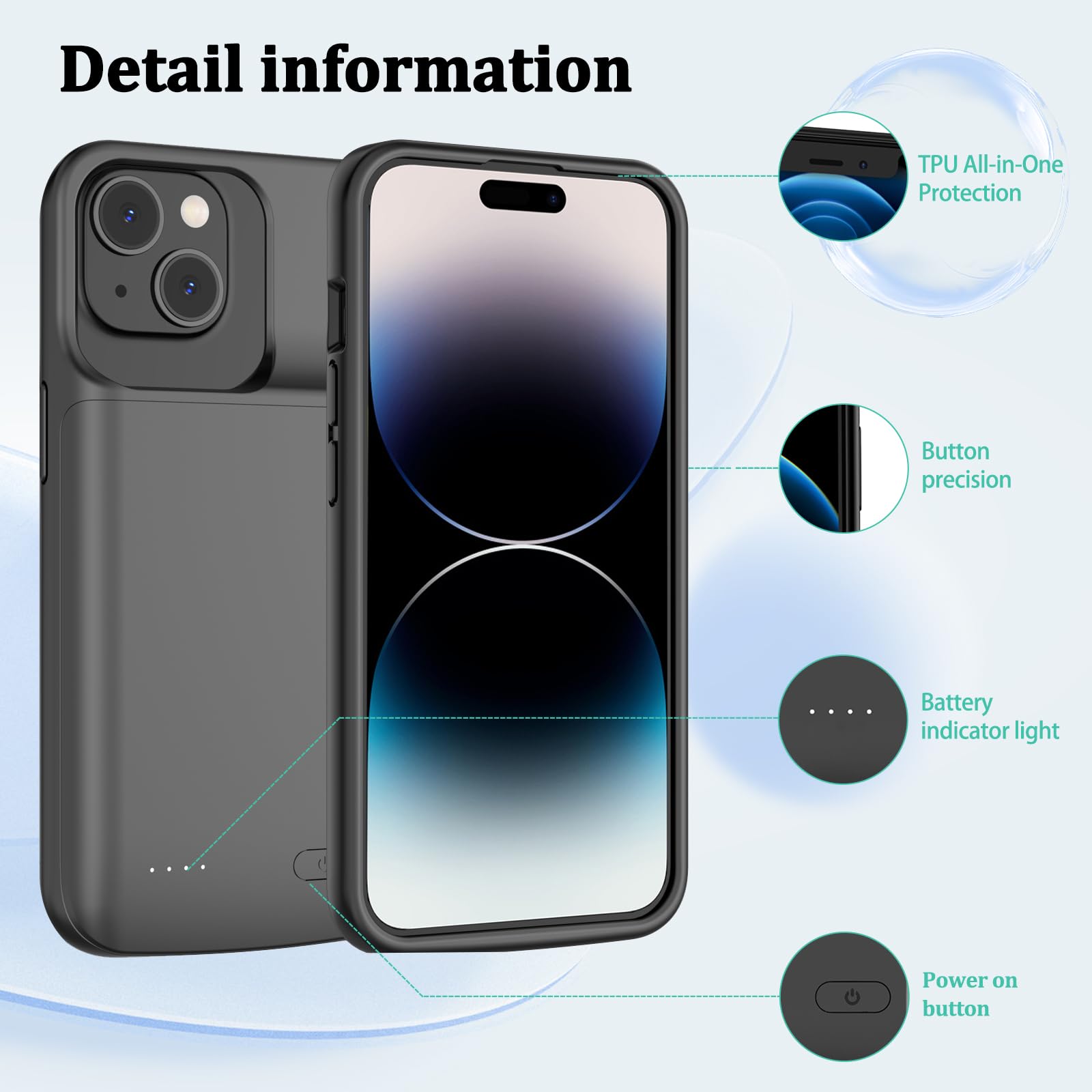7000mAh Rechargeable Power Bank Case for iPhone 14 Plus/14 Pro Max/13 Pro Max/12 Pro Max - Portable External Battery Charger with Protective Cover - Perfect for Travel, Outdoor Activities and Emergency Charging