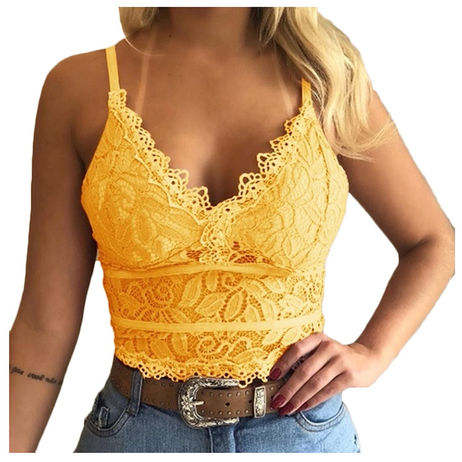 Y2K Sexy V Neck Lace Embroidered Spaghetti Strap Crop Top for Women - Backless See Through Bodycon Adjustable Cami - Perfect for Night Out, Party, Date Night & Summer Fashion