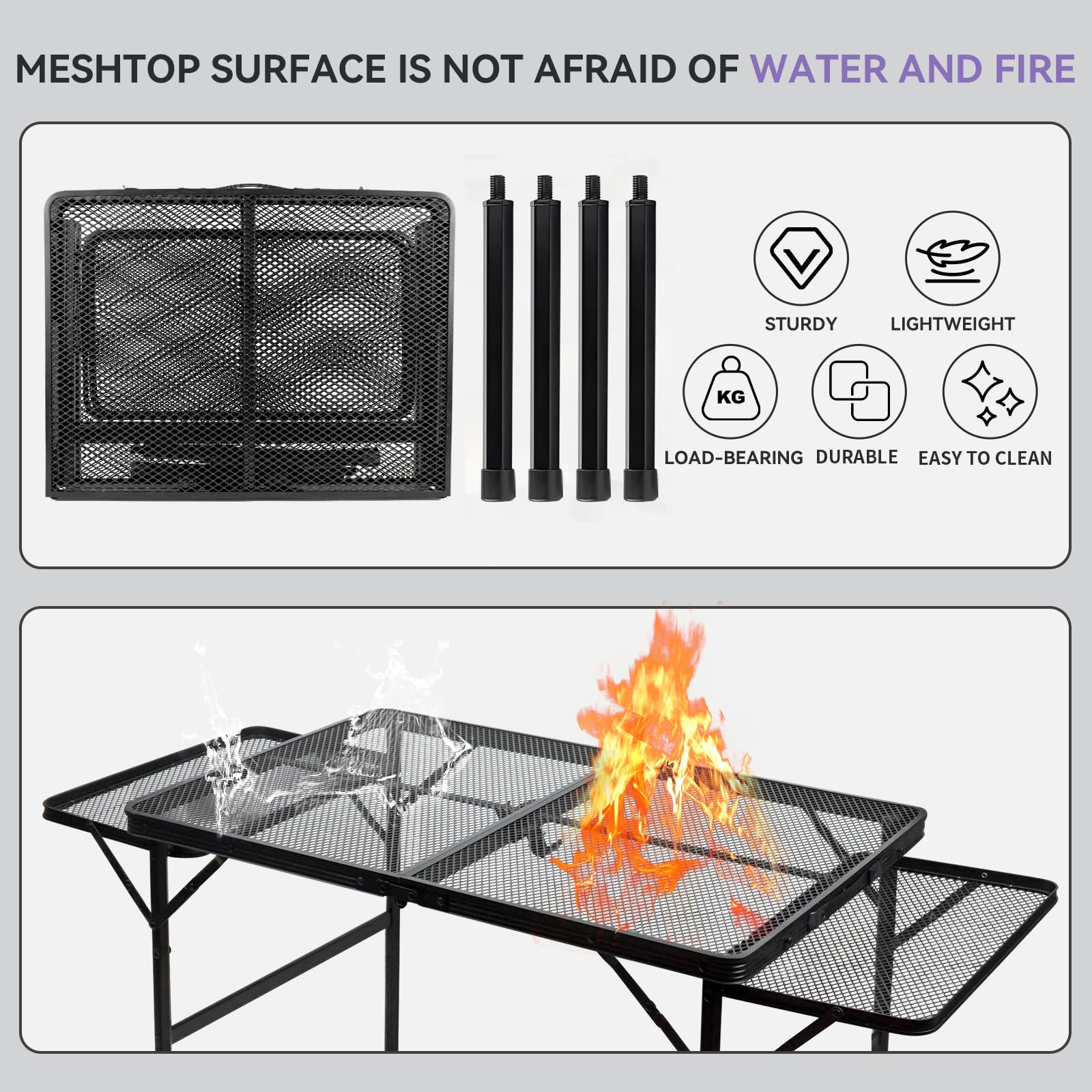 BRIAN & DANY 3x2 FT Folding Camping Table with 2 Wing Panels - Adjustable Height Portable Picnic & Grill Table for Outdoor, Backyard, BBQ, Tailgating - Lightweight Metal Foldable Table (Black)