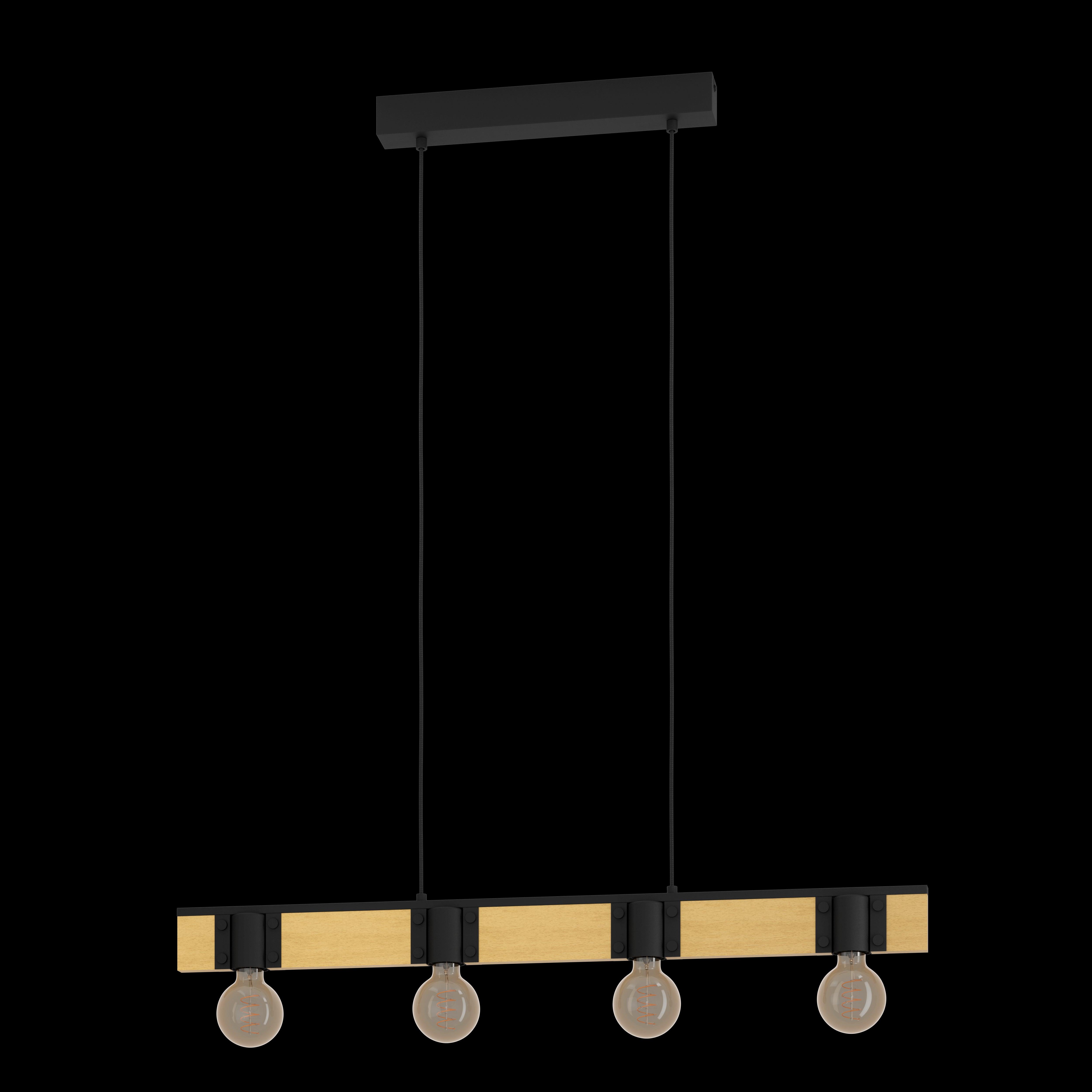 Eglo Bailrigg Black & Wood Modern Ceiling Pendant Light - Industrial Style Hanging Lamp for Kitchen Island, Dining Room, Bar & Restaurant Decor