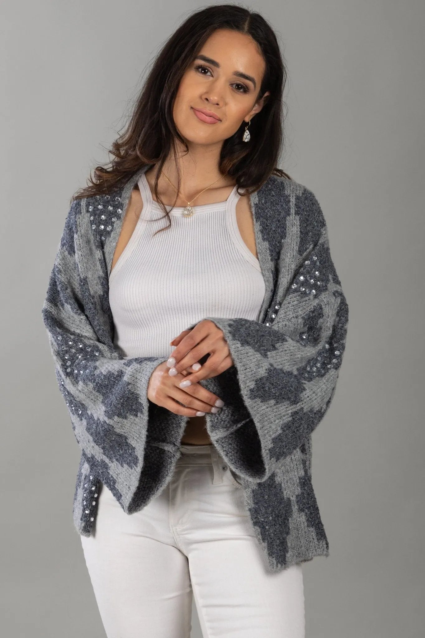 Elegant Jacquard Rhinestone Sweater for Women | Fashion Knitwear with Crystal Embellishments | Perfect for Holiday Parties & Date Nights