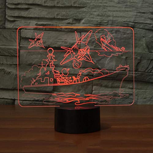3D Aircraft Carrier Night Light - 16 Color Changing LED Desk Lamp with Remote Control, USB Powered, Acrylic & ABS Base - Perfect for Kids Room, Home Decor, Birthday & Christmas Gifts (Boys & Girls)