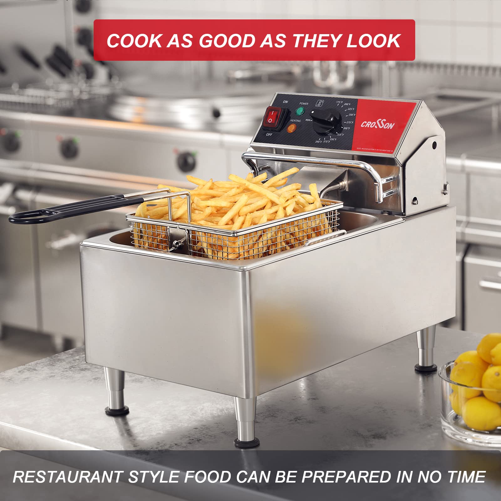 Commercial Electric Deep Fryer 13Lbs 1800W with Removable Oil Container & Easy-Assemble Basket - ETL Listed 120V Countertop Deep Fryer for Restaurant, Home Kitchen & Catering Events