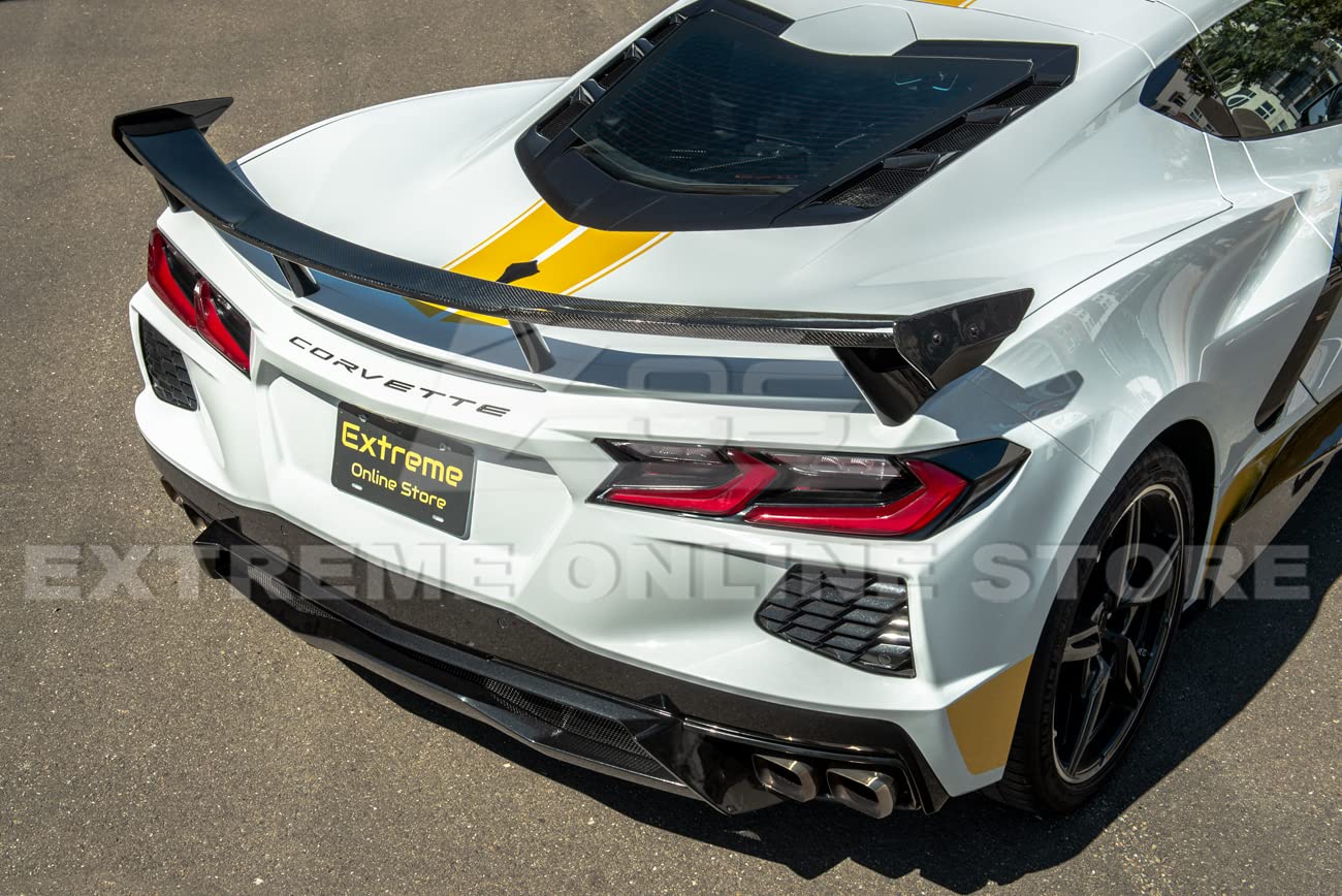 2020-Present Chevrolet Corvette C8 High Wing Spoiler Replacement - GM Factory Style Carbon Fiber Rear Trunk Lid Wing with Side Winglets | Perfect for Performance Upgrades & Track Racing