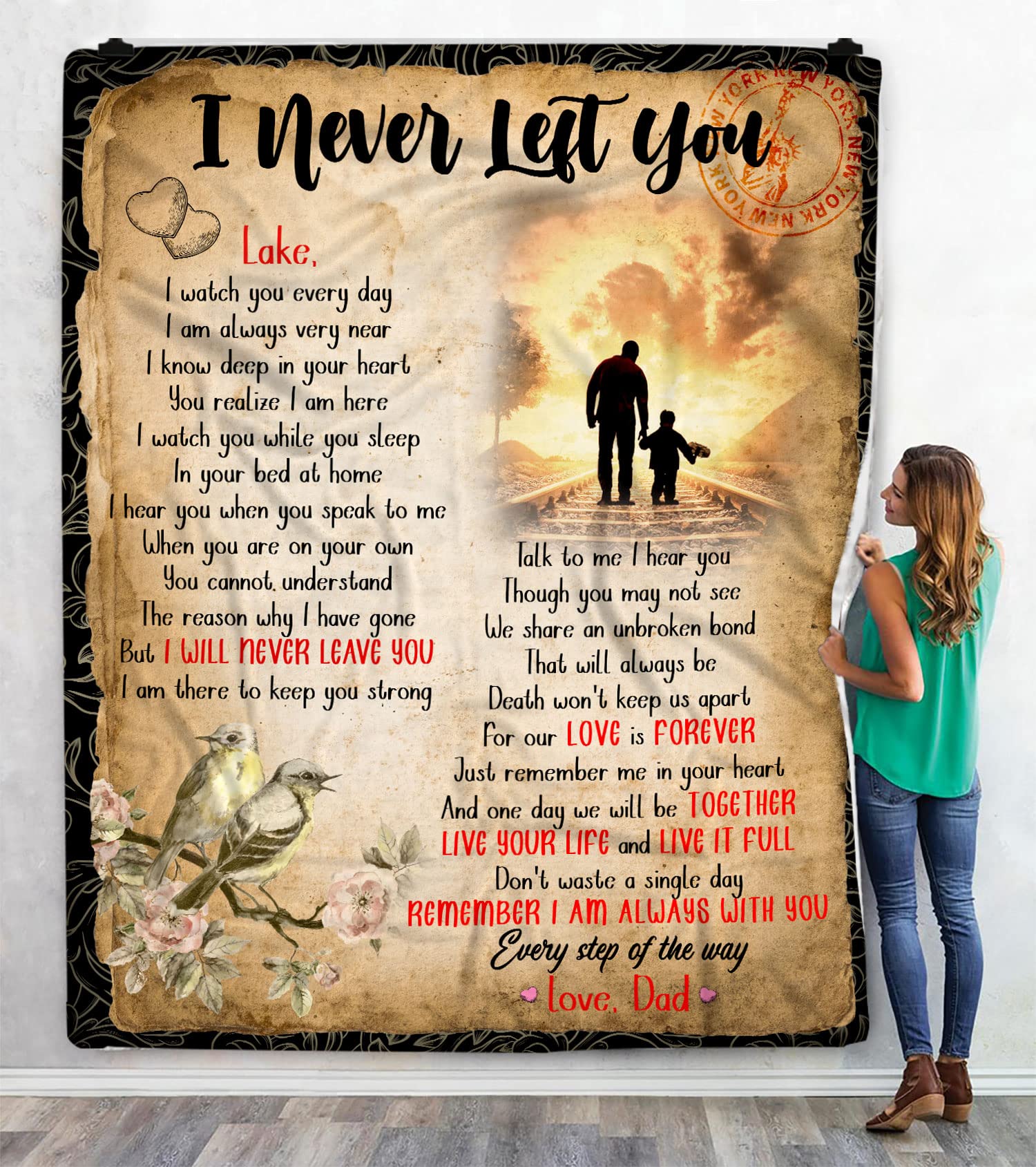 Personalized Custom Name & Photo Throw Blanket - Gift for Daughter, Son, Grandson from Mom, Dad, Grandma, Grandpa - Memorial Keepsake Blanket 