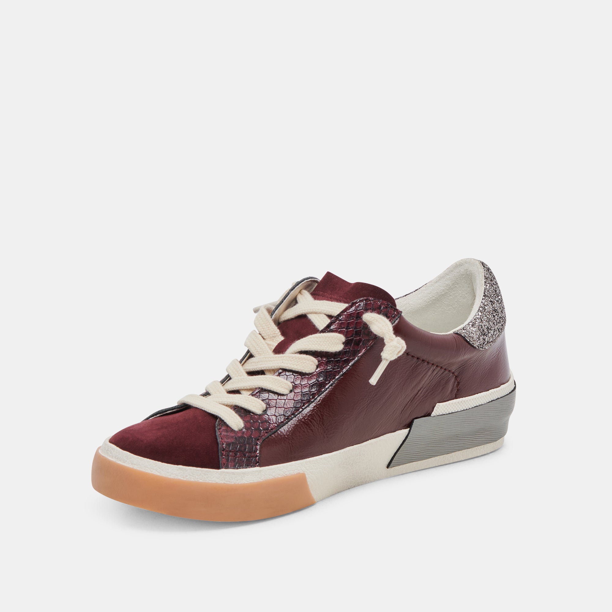 ZINA Women's Burgundy Crinkle Patent Leather Sneakers - Comfortable & Stylish Casual Shoes for Walking, Work & Everyday Wear