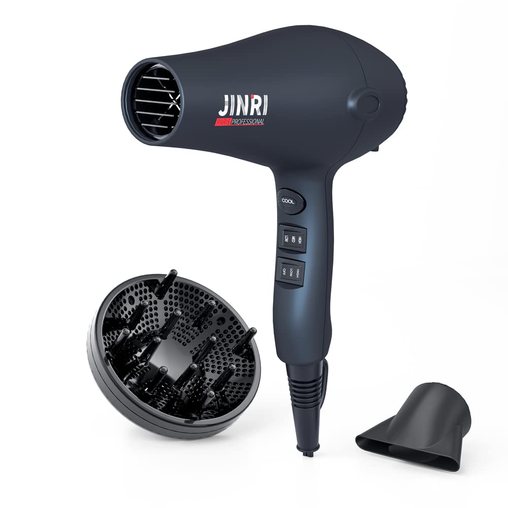 Jinri 1875W Professional Ionic Salon Hair Dryer - Lightweight Fast Drying with 2 Speeds & 3 Heat Settings | Includes Concentrator, Diffuser & Styling Pick Comb | Perfect for Home Use, Salon Professionals & Travel