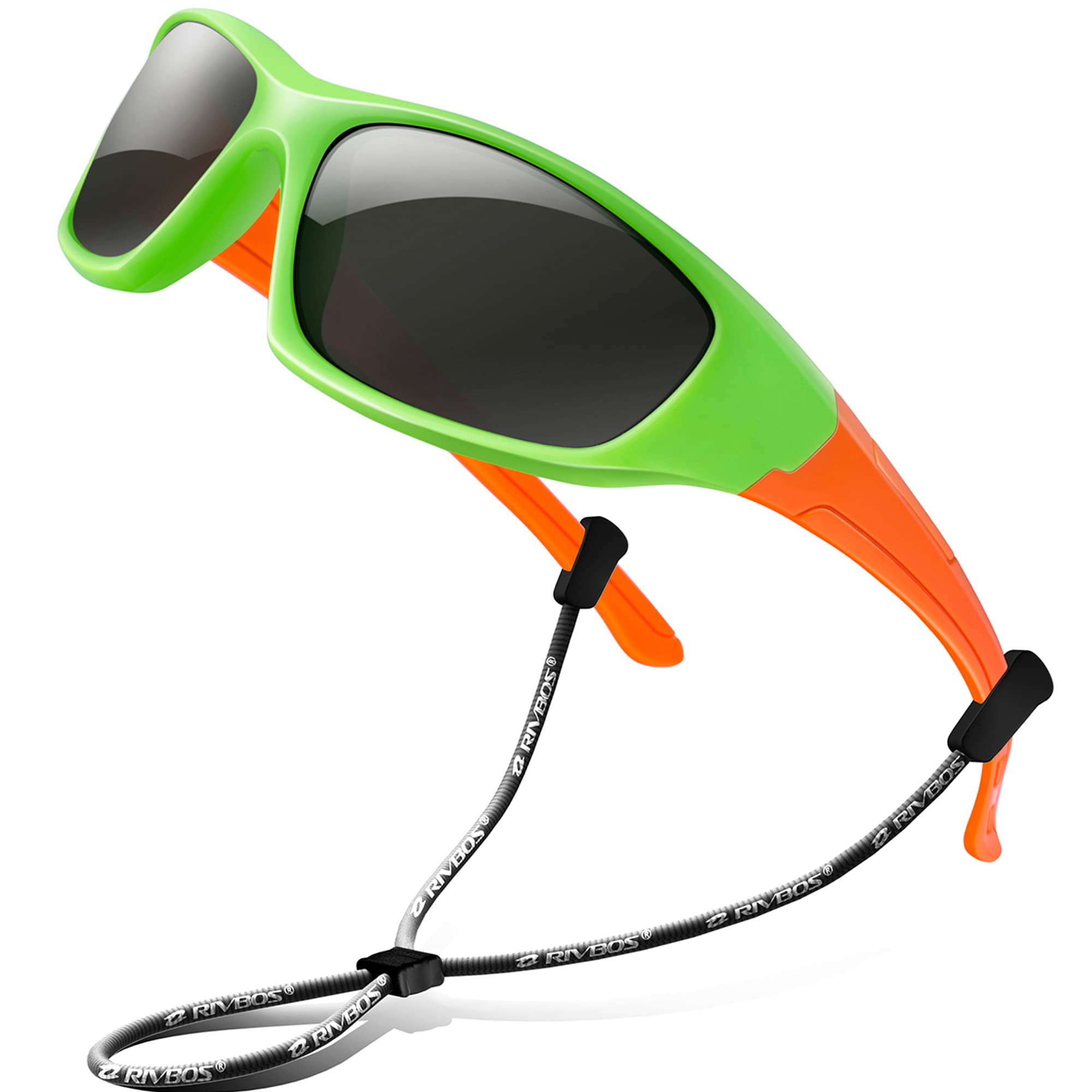 RIVBOS Polarized Kids Sunglasses with Strap - UV400 Protection, Flexible Rubber Frame for Boys & Girls (RBK003) - Perfect for Outdoor Play, Beach, Sports & Summer Activities