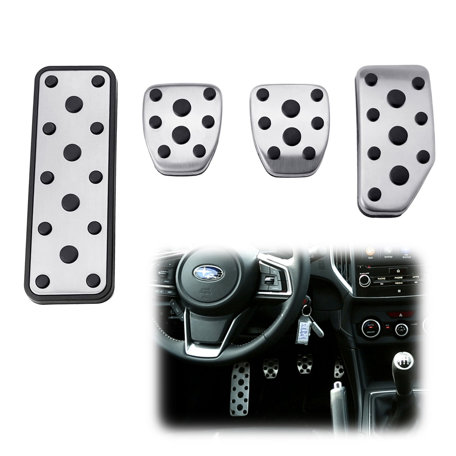 4-Piece Silver Aluminum Foot Pedal Cover Set for Subaru Impreza & Outback - Anti-Slip Track Design Car Accessories for Enhanced Driving Comfort & Safety