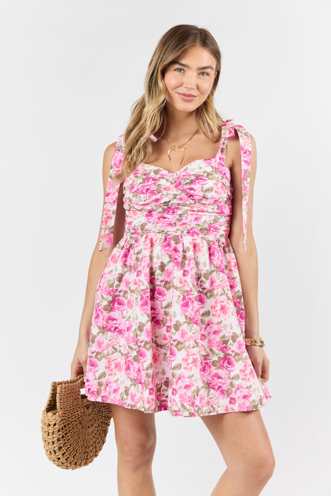 Vintage Floral Print Mulberry Tie Shoulder Dress - Elegant & Feminine for Casual Outings, Date Nights & Summer Events - FINAL SALE