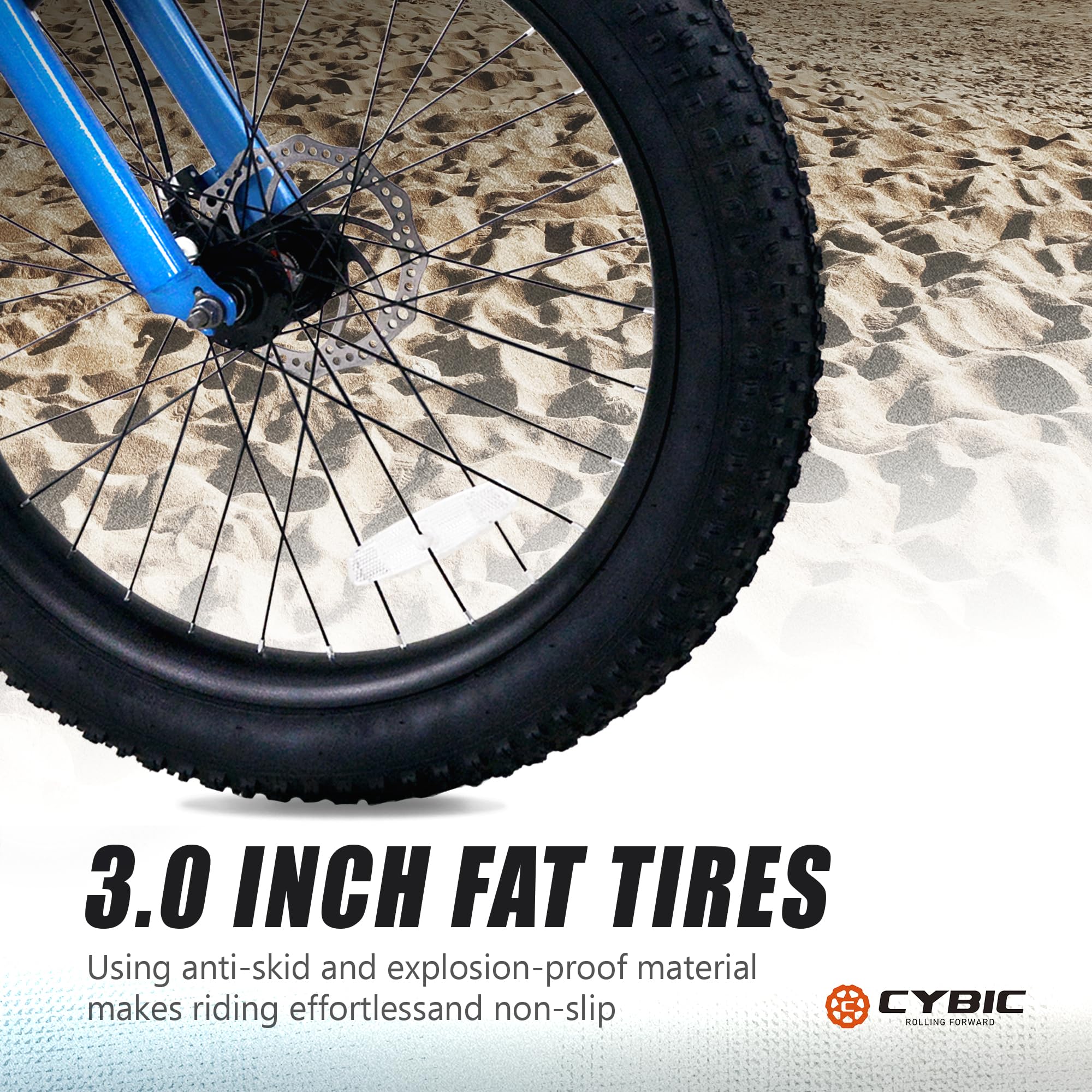 24 Inch Fat Tire Mountain Bike - 7 Speed High Carbon Steel Frame with Double Disc Brakes - Perfect for Off-Road Trails, Snow & Beach Riding