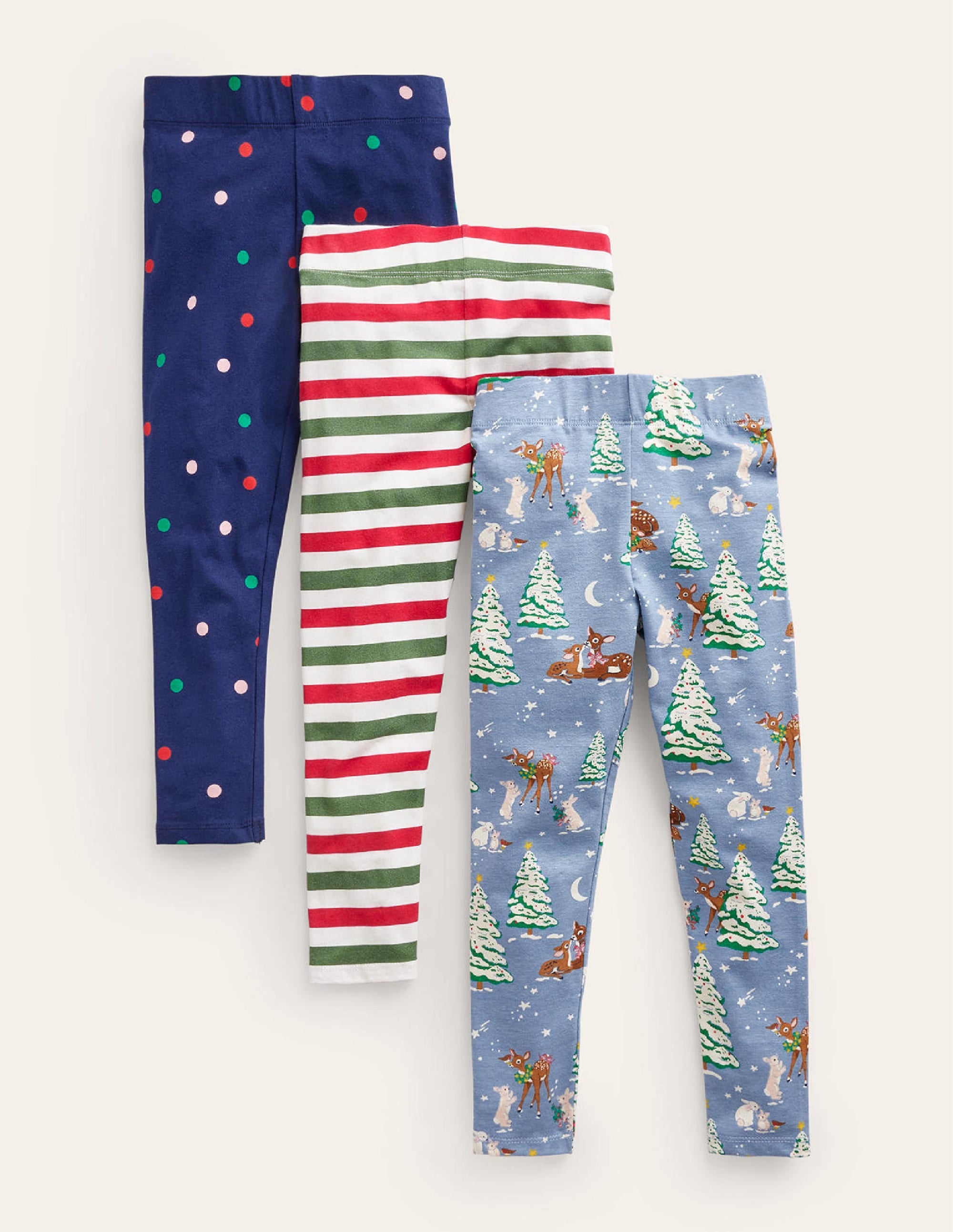 3 Pack Women's High Waisted Leggings - Soft Stretchy Yoga Pants in Pebble Blue with Festive Woodland Print | Perfect for Yoga, Workouts & Casual Wear