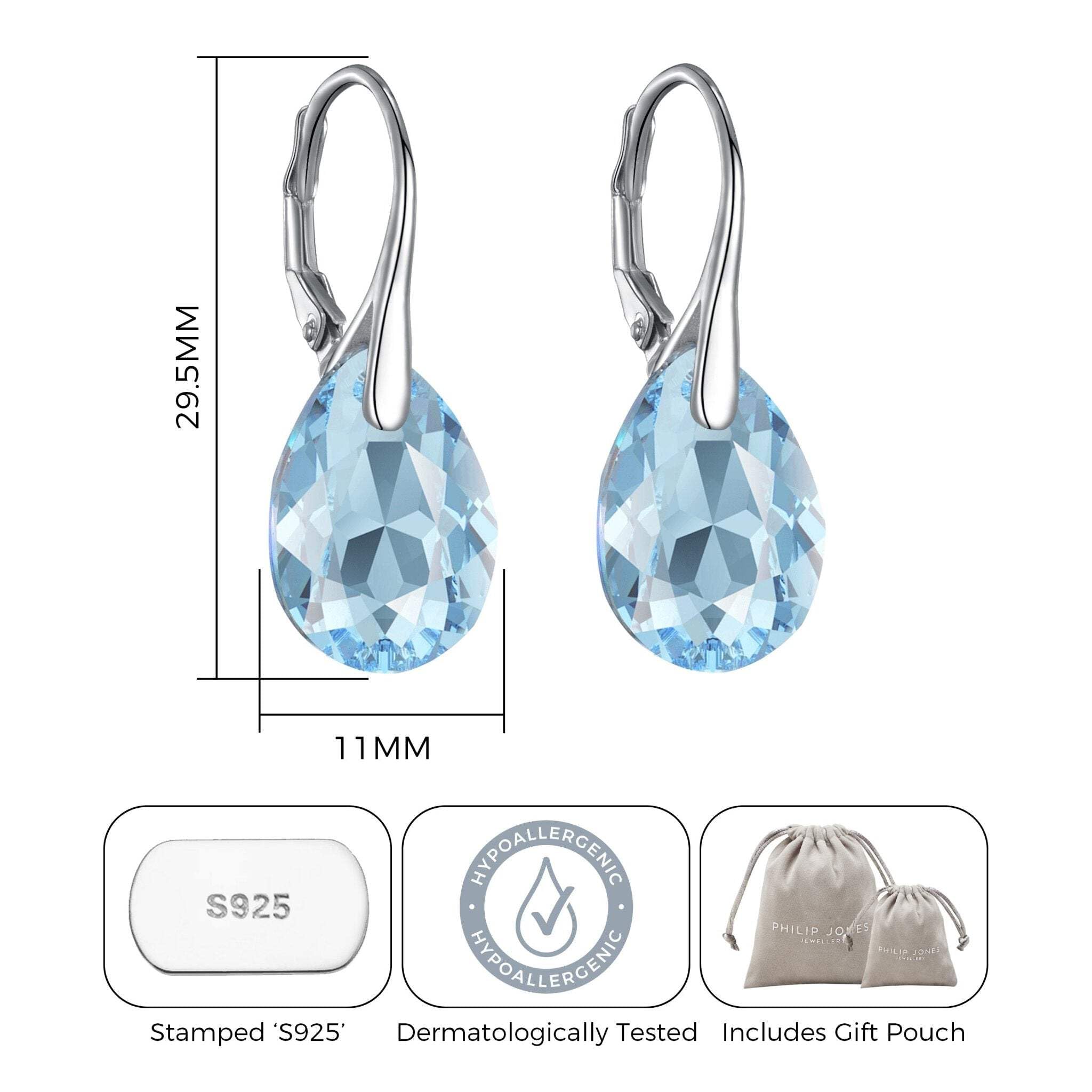 Sterling Silver Aquamarine Drop Earrings with Zirconia® - Elegant for Parties & Weddings