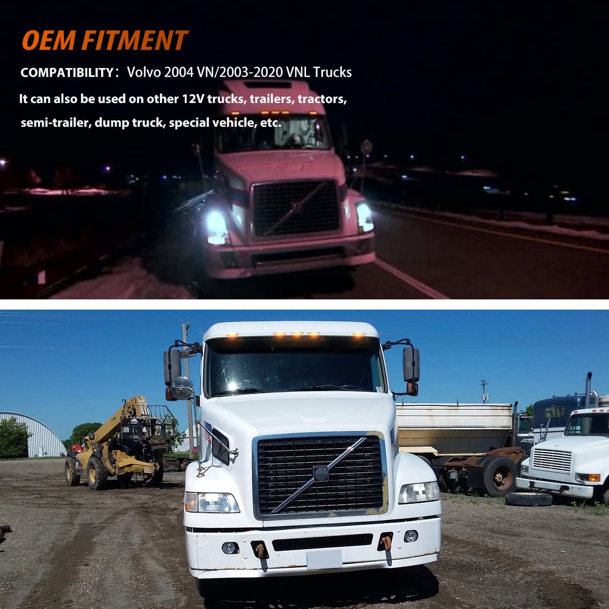 5PCS Amber 6-LED Cab Roof Top Clearance Light Assembly with Amber Lens - Compatible with Volvo VN 2004 & VNL 2003-2020 Trucks - Durable Marker Running Lamps for Enhanced Night Visibility & Truck Safety