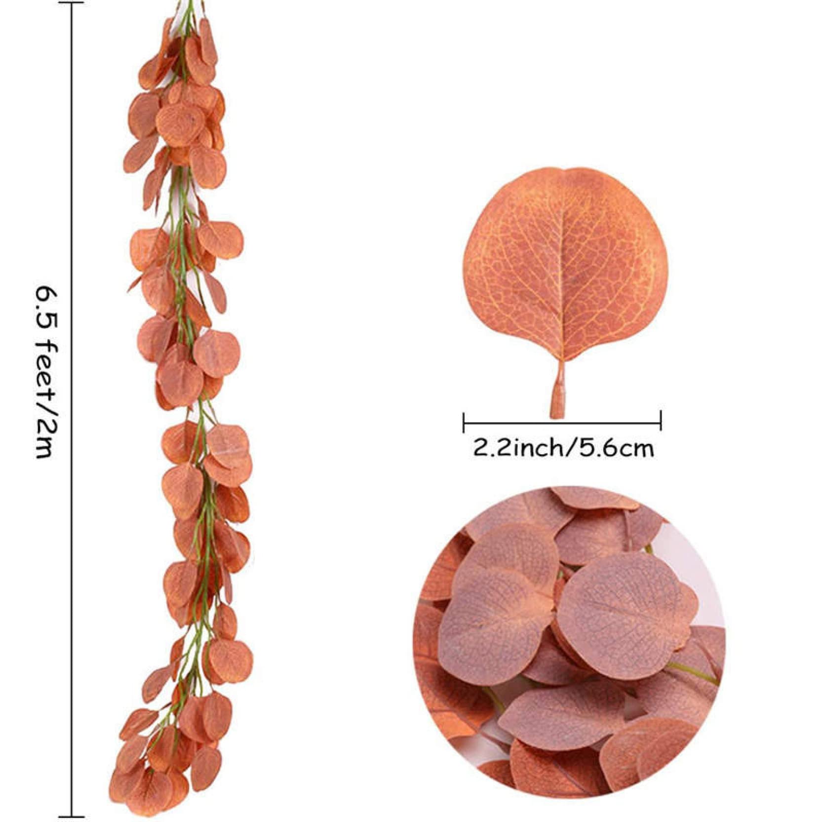 6.5 Ft Green Artificial Eucalyptus Vines - Faux Silver Dollar Eucalyptus Leaves with Red Autumn Accents for Wedding Wreaths, Home Decor, and Seasonal Displays