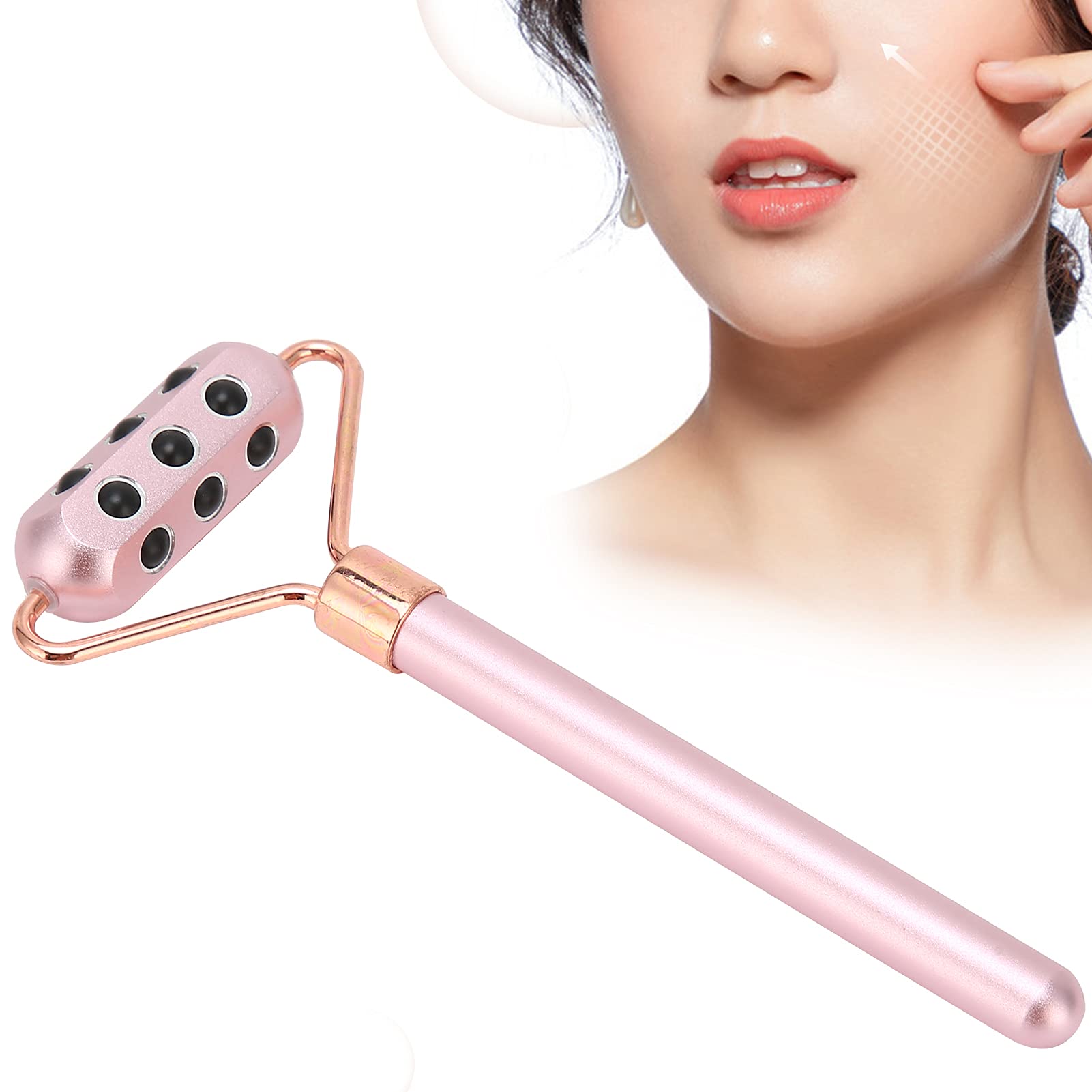 Kuuleyn Germanium Stone Facial Roller - 18 Aluminum Alloy Face Massager for Slimming & Skin Care | Portable Manual Massage Tool (Pink) | Perfect for Home Spa, Travel & Daily Skincare Routine