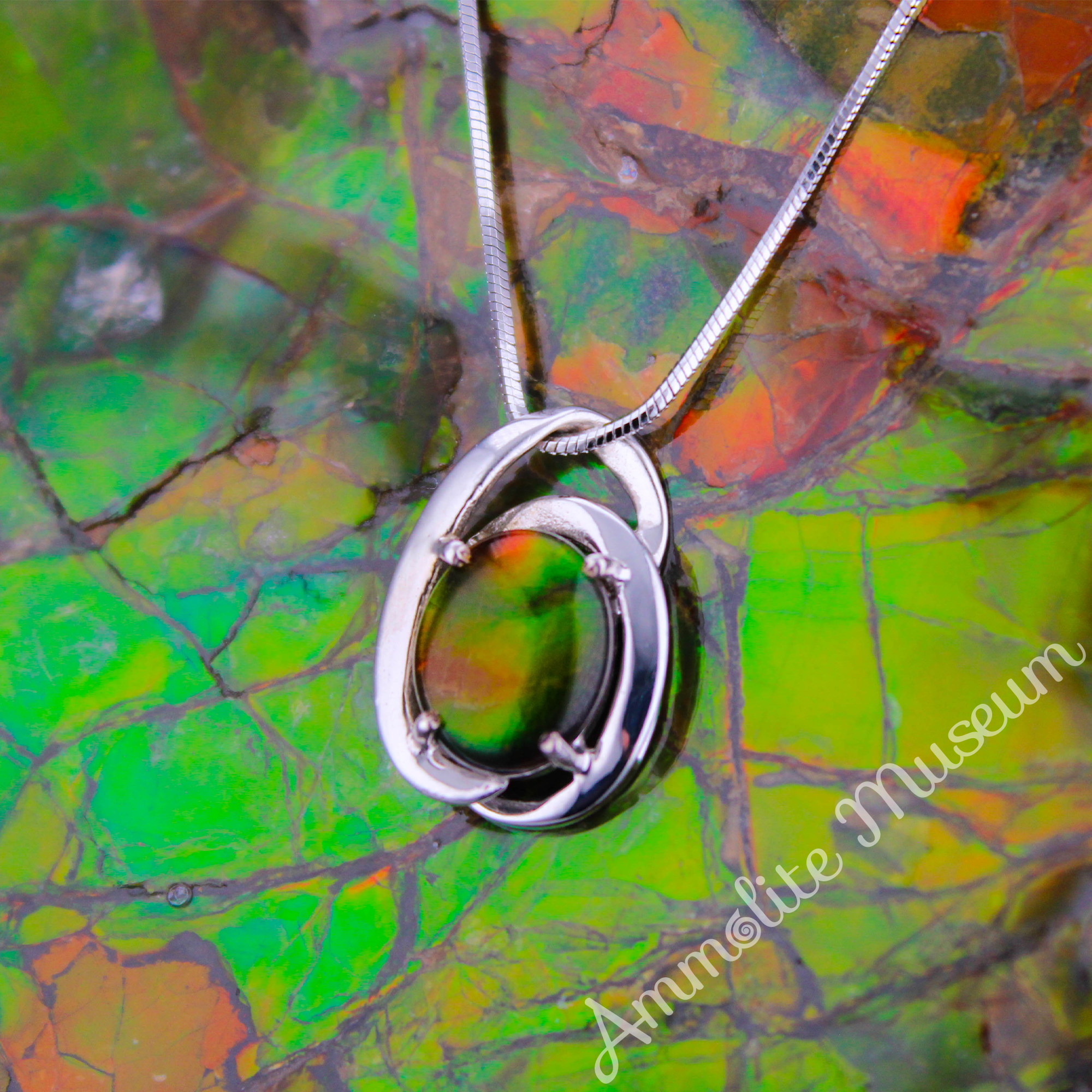 925 Sterling Silver Oval Harmony Ammolite Pendant Necklace – Elegant Gemstone Jewelry for Women, Perfect for Gifts & Special Occasions
