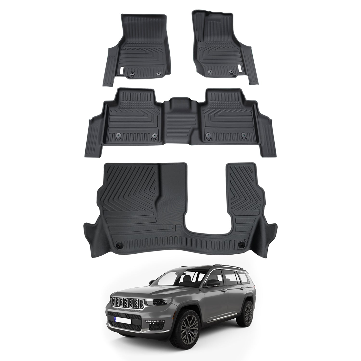 5D Custom Fit Car Floor Mats for Jeep Grand Cherokee L WL Series (2021-Present) - 7 Seat Full Set All-Weather Protection - Perfect for Off-Roading, Family Trips & Daily Commute