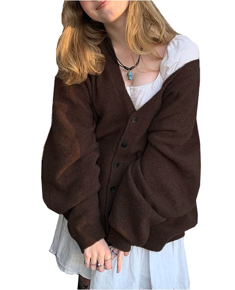 Hotmiss Women's Brown V-Neck Button Down Knitted Cropped Cardigan Sweater | Streetwear Shrug Crop Top | Perfect for Layering, Casual Outfits & Fall Fashion