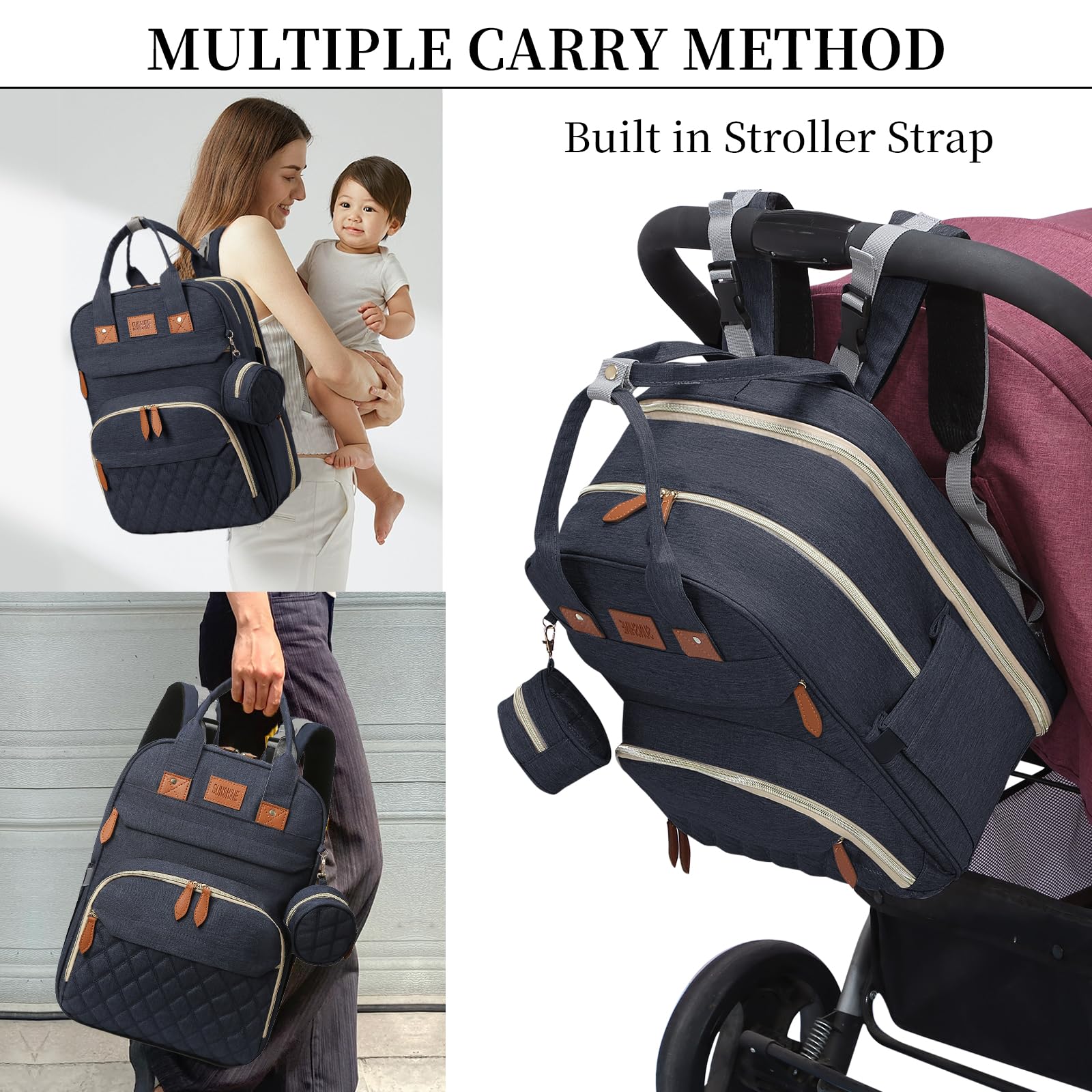 **Macleria Waterproof Diaper Backpack with Changing Station - Multifunctional Baby Bag for Travel, Stroller Straps & Pacifier Case - Perfect for Moms & Dads On-The-Go**