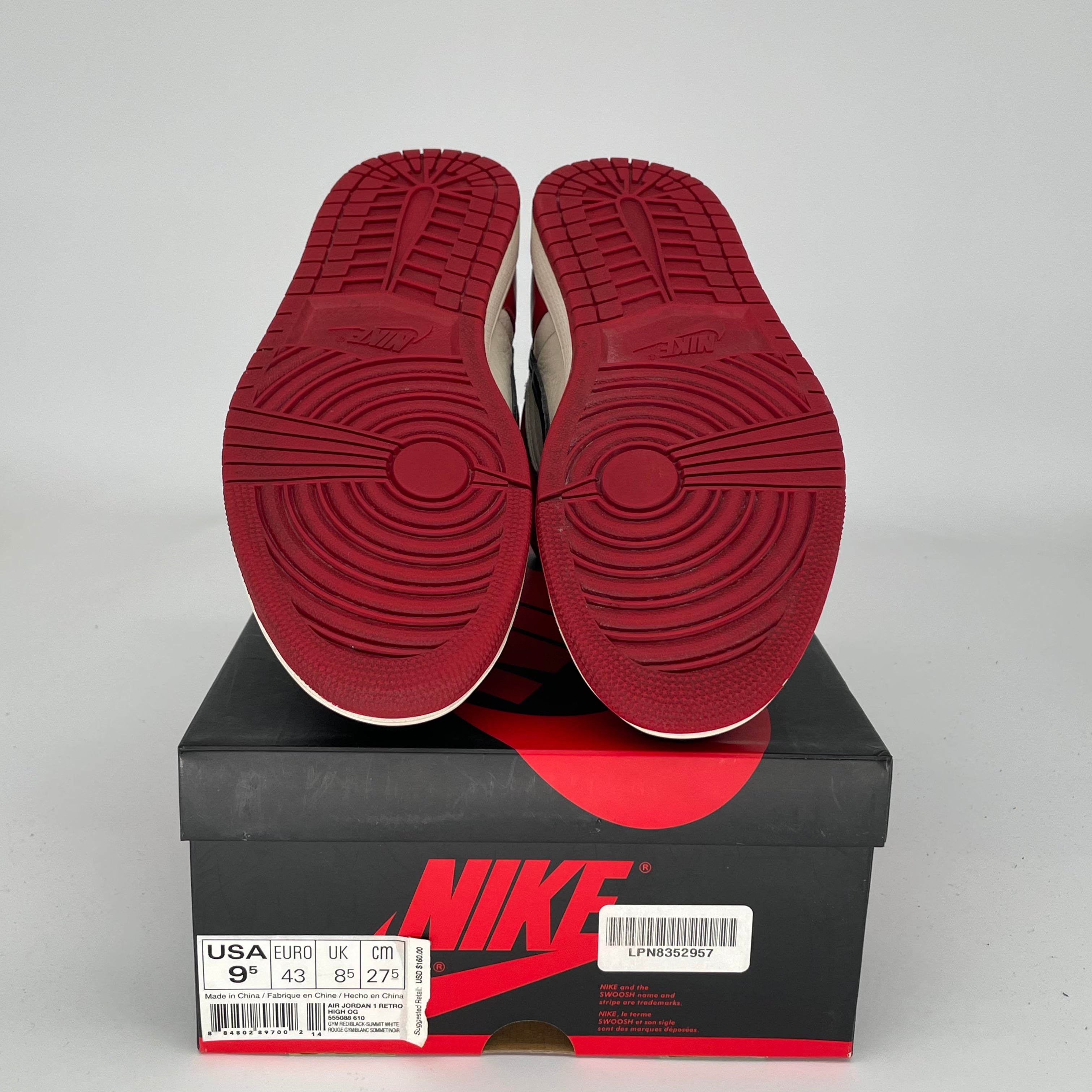 AIR JORDAN 1 BRED TOE Men's Basketball Shoes Size 9.5 (555088-610) - Retro High Tops for Sneaker Collectors & Streetwear Fashion