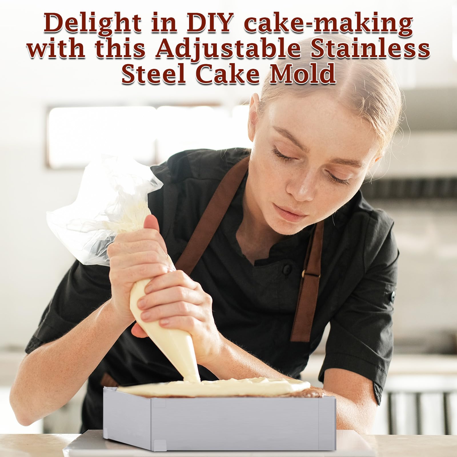 EORTA Adjustable Stainless Steel Cake Mold - Square Mousse Cake Ring (5.9