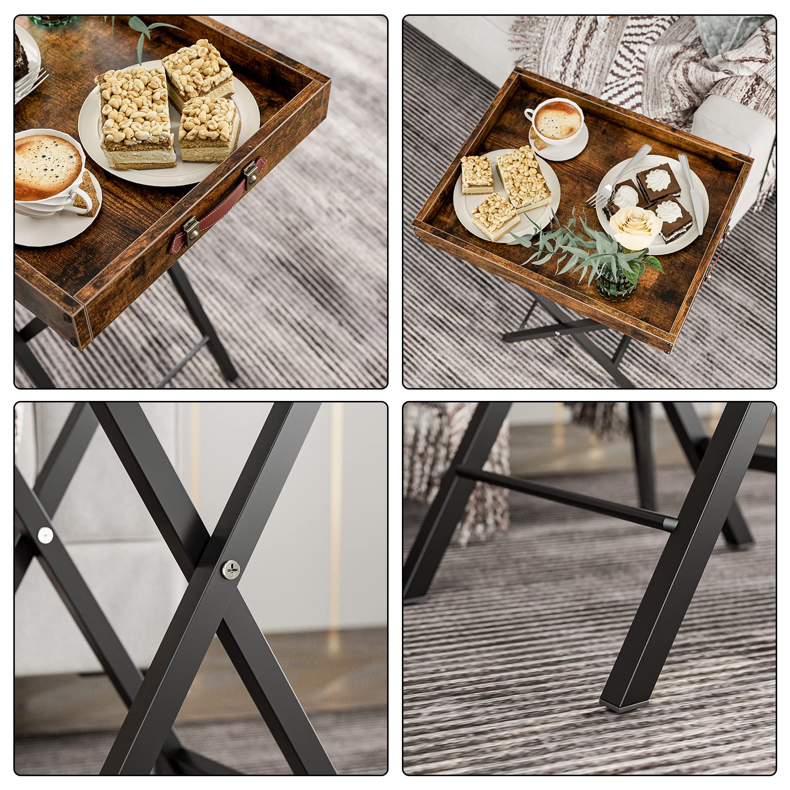2-Pack TV Tray Tables with Removable Tray Top - Foldable Side Tables for Bedroom, Living Room & Small Spaces - Snack Tables with Serving Tray (Burned Brown) - Perfect for Eating, Working or Watching TV in Compact Areas