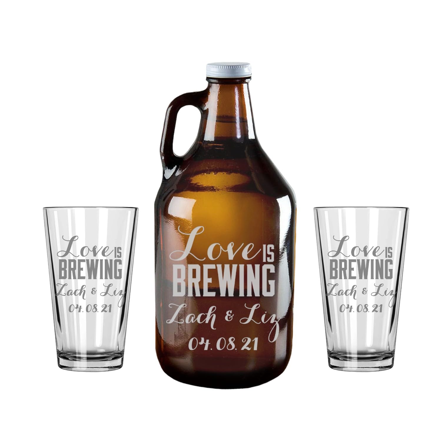 Personalized Wedding Toasting Glasses Set - Engraved Couples Champagne Flutes, Unique Bride & Groom Gift, Wedding Accessories & Keepsake - Perfect for Anniversaries, Vow Renewals & Romantic Celebrations (Love is Brewing)