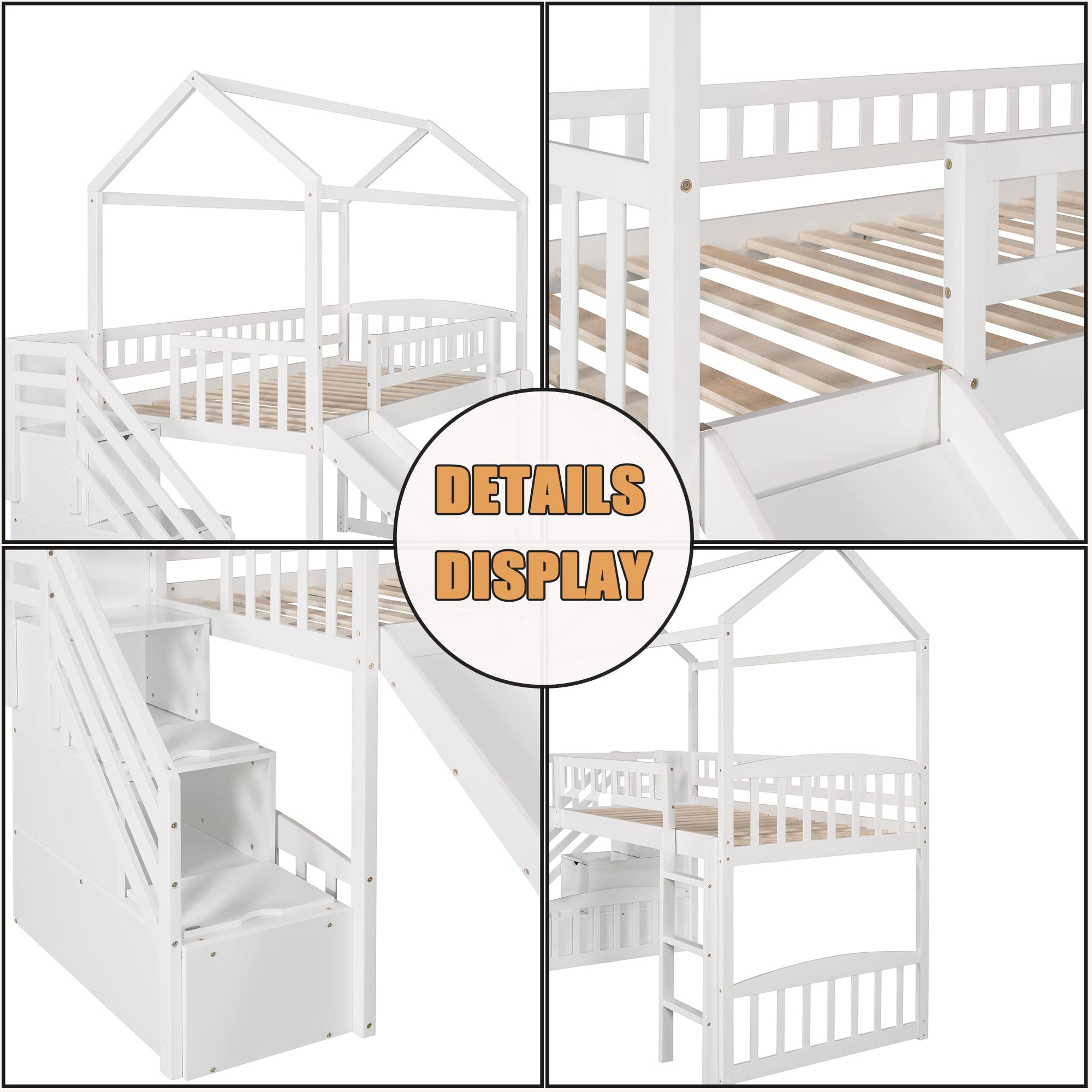 Harper & Bright Designs Twin Loft Bed with Slide, Staircase & Drawers - Wooden Kids Loft Bed Frame for Boys & Girls - No Box Spring Needed - White - Perfect for Small Bedrooms, Playrooms & Kids' Sleepovers