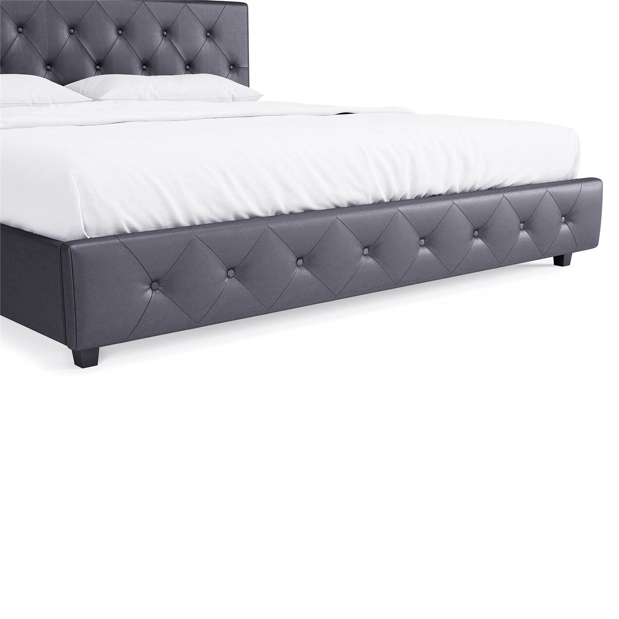DHP Dakota King Size Upholstered Platform Bed with Diamond Button Tufted Headboard & Footboard - No Box Spring Needed - Gray Faux Leather - Perfect for Modern Bedrooms & Guest Rooms