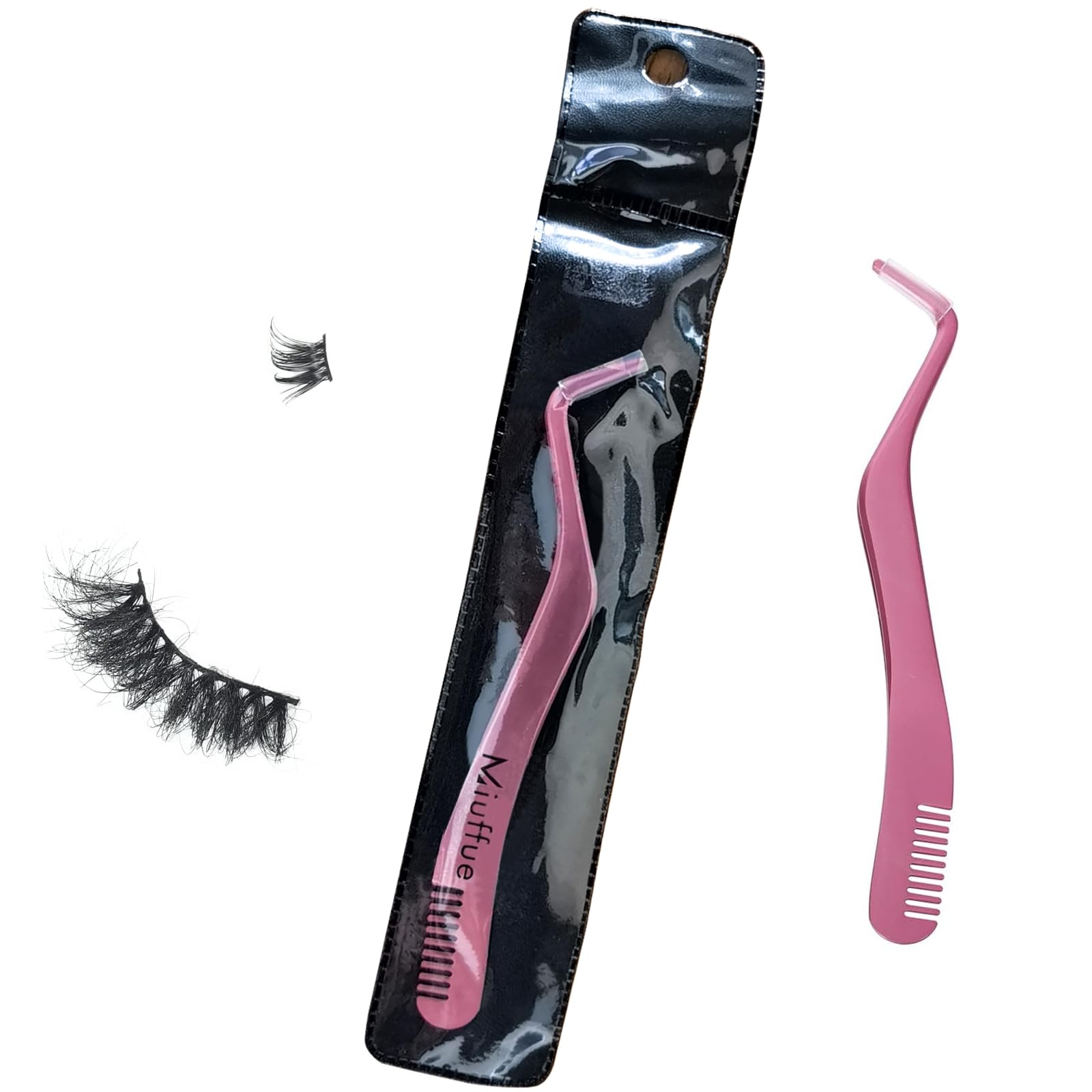 Professional Stainless Steel Eyelash Applicator Tool with Comb - DIY Lash Extension Tweezers for Strip Lashes, False Eyelash Application - Perfect for Salon, Home Use & Makeup Artists (Pink)