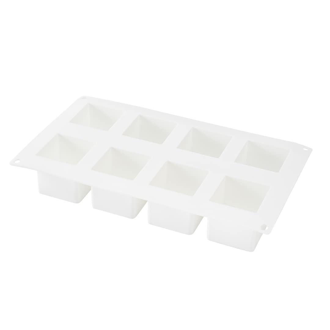 Restaurantware - 8 Cavity Square Cupcake Pan, 10 Oven-Safe Silicone Molds for Baking - Flexible, Freezer-Safe, Non-Stick White Silicone Petit Four Molds - Perfect for Cupcakes, Brownies & Mini Desserts - Home Baking & Professional Pastry Use