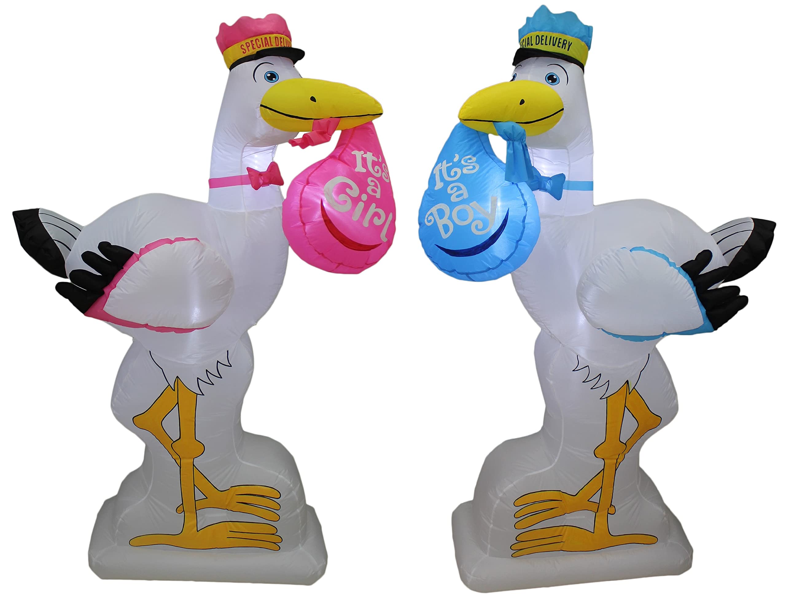 Baby Shower Decorations Bundle - 6ft Tall Inflatable Pink Stork (It's a Girl) & Blue Stork (It's a Boy) with LED Lights | Gender Reveal Party Decor, Nursery Room Decoration, Newborn Celebration