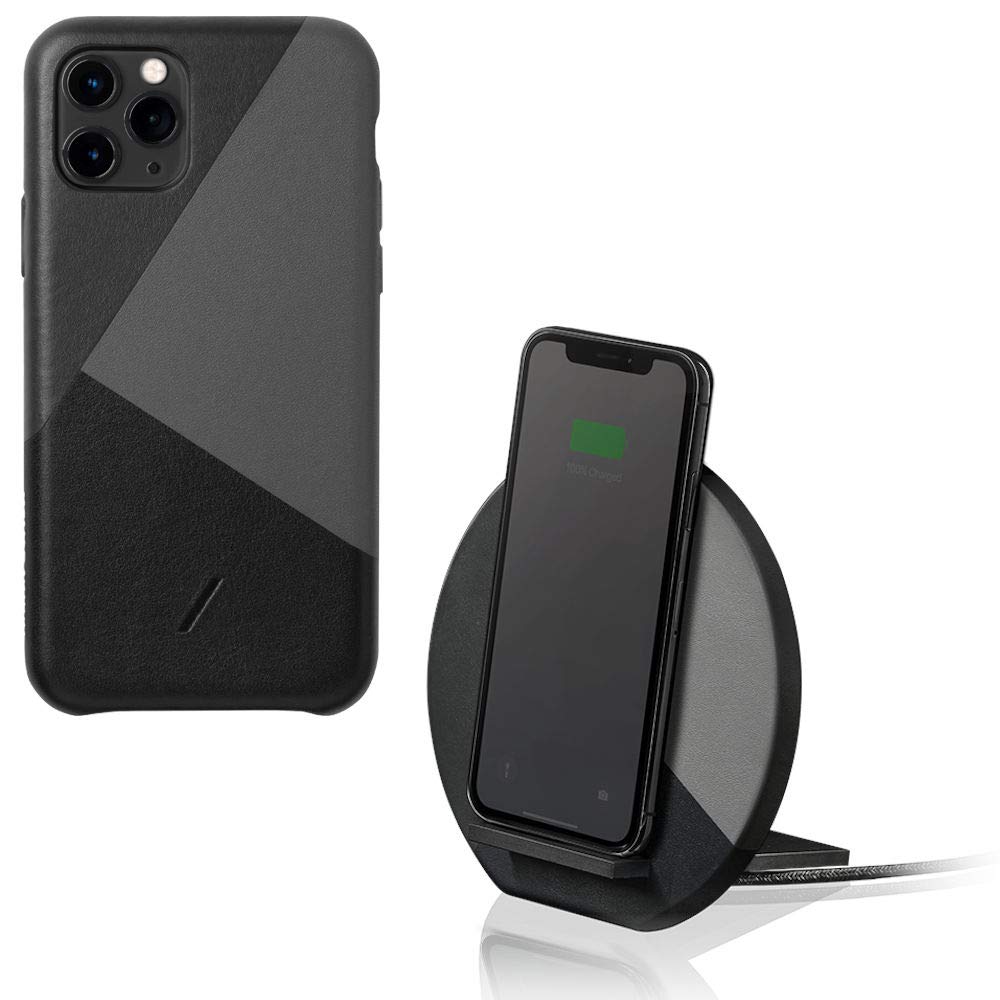 Native Union Wireless Charging Bundle for iPhone 11 Pro - Clic Marquetry Case & Dock Charging Pad (Black) | Qi-Certified Fast Charging for iPhone & Compatible Devices | Perfect for Home, Office & Travel Use