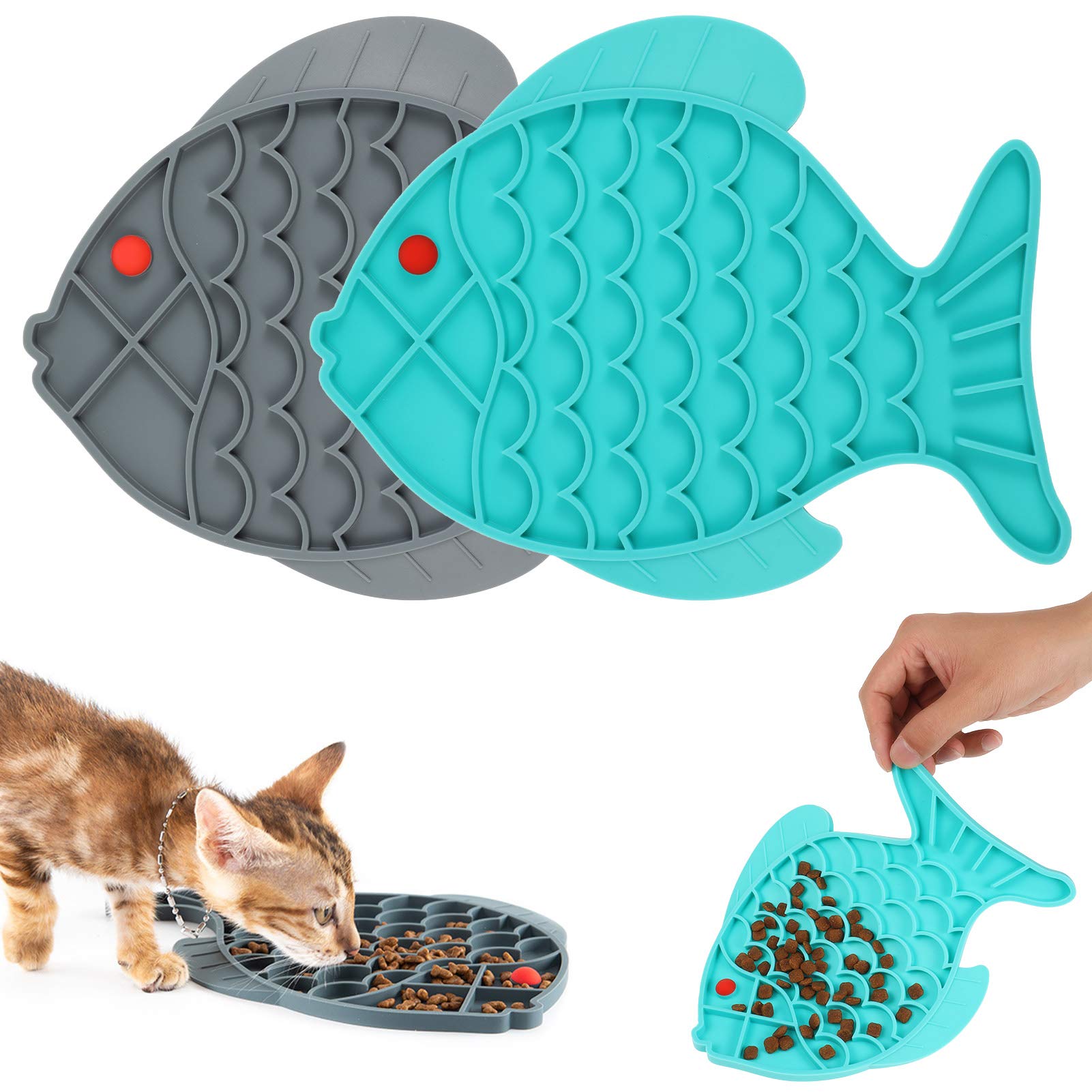 VASTAIR 2-Pack Silicone Lick Mats for Dogs & Cats - Slow Feeder Puzzle Mat for Peanut Butter, Yogurt - Reduces Anxiety & Boredom - Perfect for Bath Time, Grooming & Mealtime (Fish Design)
