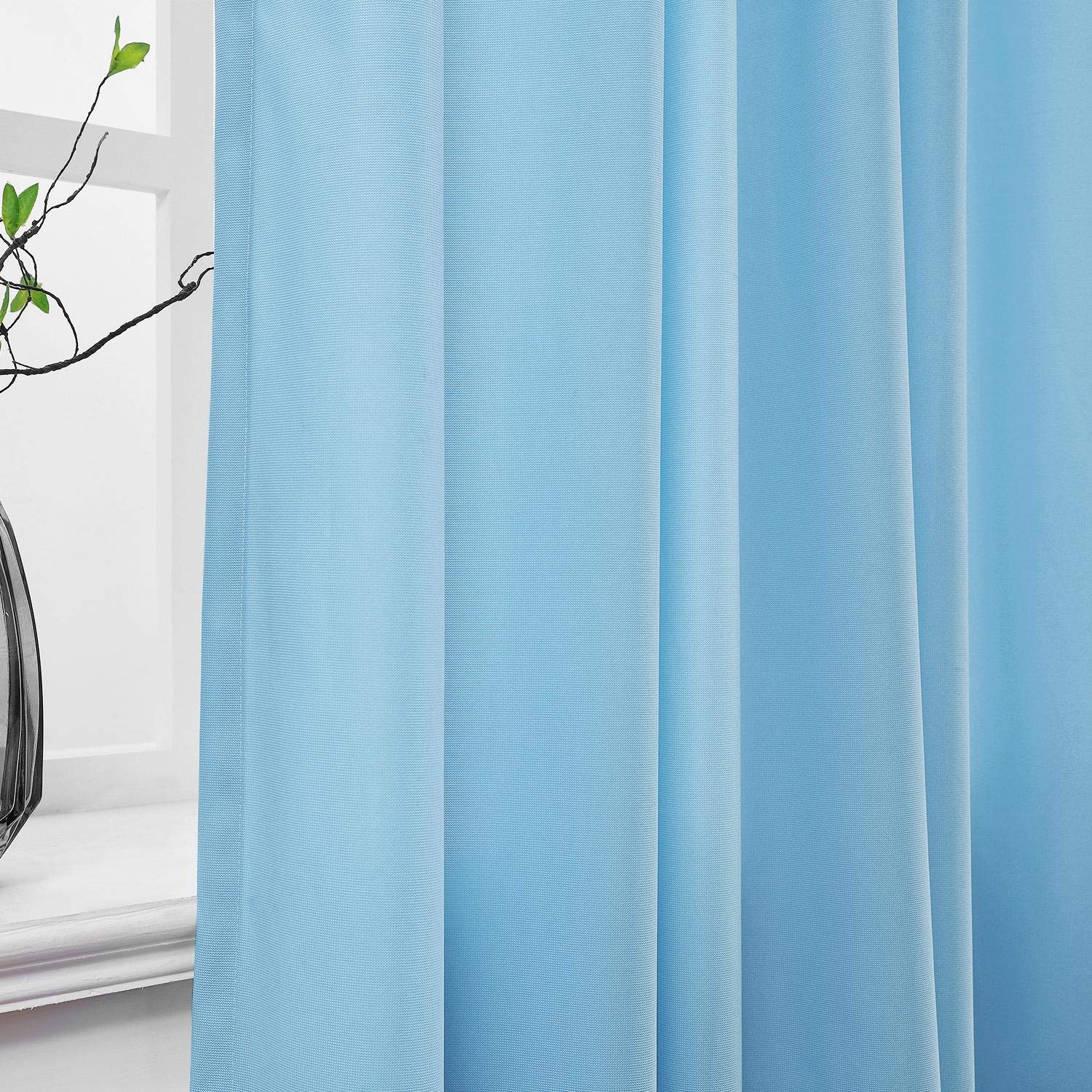 Flame Retardant Blue Room Divider Curtain for Spa & Privacy - 9ft x 8ft Mesh Top Cubicle Curtain with Nickel Grommets (1 Panel) - Perfect for Home Offices, Hospitals, and Salon Partitions
