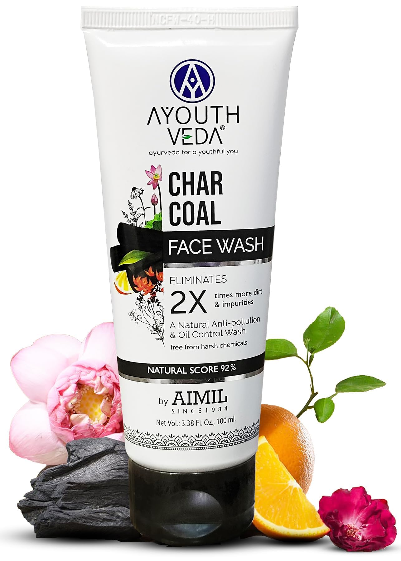 **Ayouthveda Activated Charcoal Face Wash – Anti-Pollution, Deep Pore Cleanser for Oily & Acne-Prone Skin | Detoxifying & Oil Control Formula | 100ml – Perfect for Daily Skincare Routine & Post-Workout Refresh**