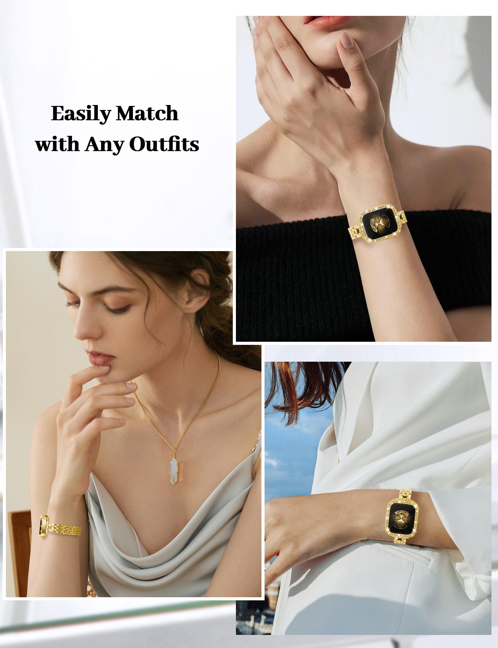 Elegant JR.DM Slim Bling Bracelet Case - D-Shaped Stainless Steel Replacement Band Compatible with Apple Watch Series 10/9/8/7/6/5/4/3/2/1/SE/Ultra - Perfect Dressy Accessory for Women's Fashion & Special Occasions