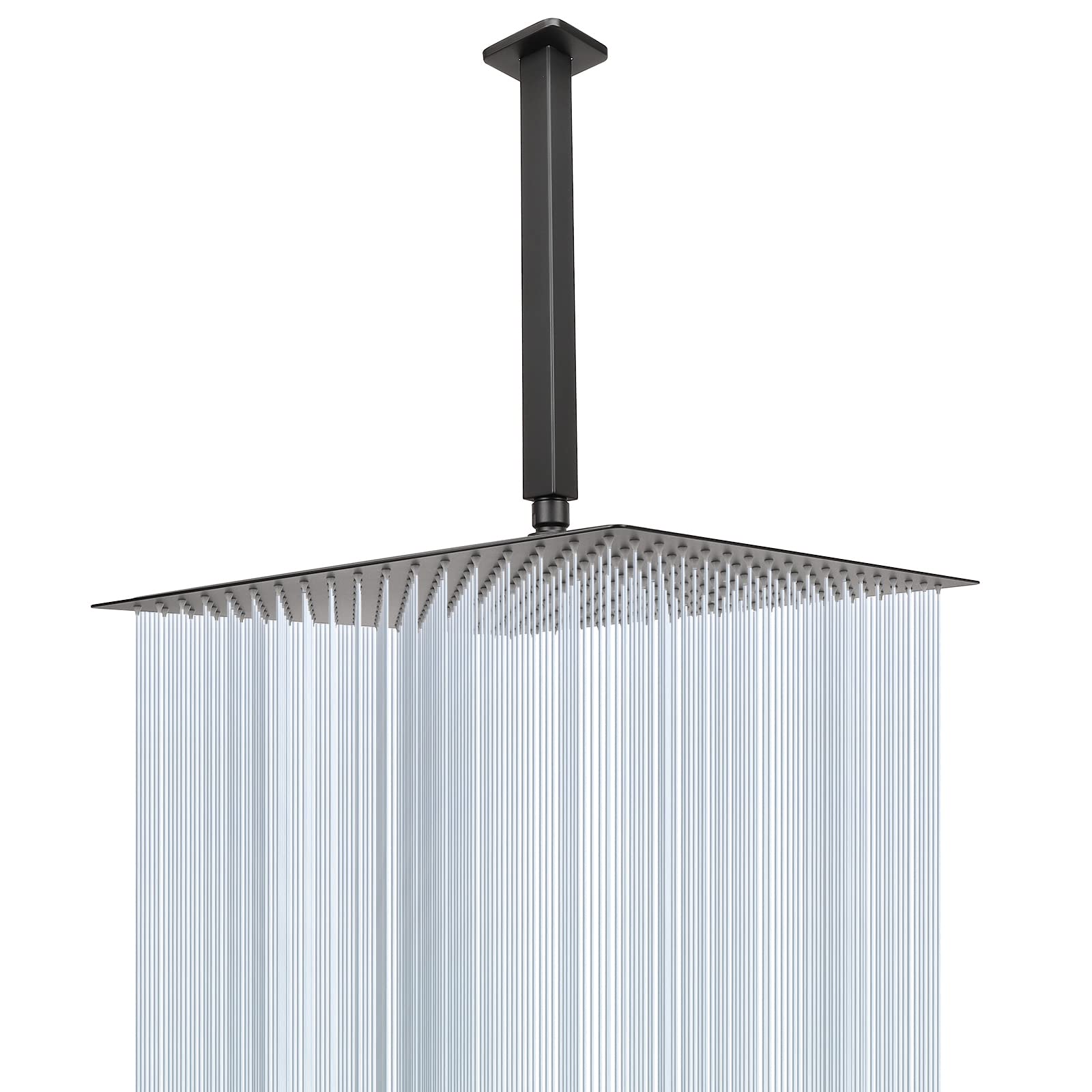 NearMoon 16 Inch Matte Black Rain Shower Head with Shower Arm - Stainless Steel Ceiling Mount Square Rainfall Showerhead for Full Body Waterfall Coverage | Perfect for Luxurious Spa-Like Bathroom Experience & Modern Home Upgrade