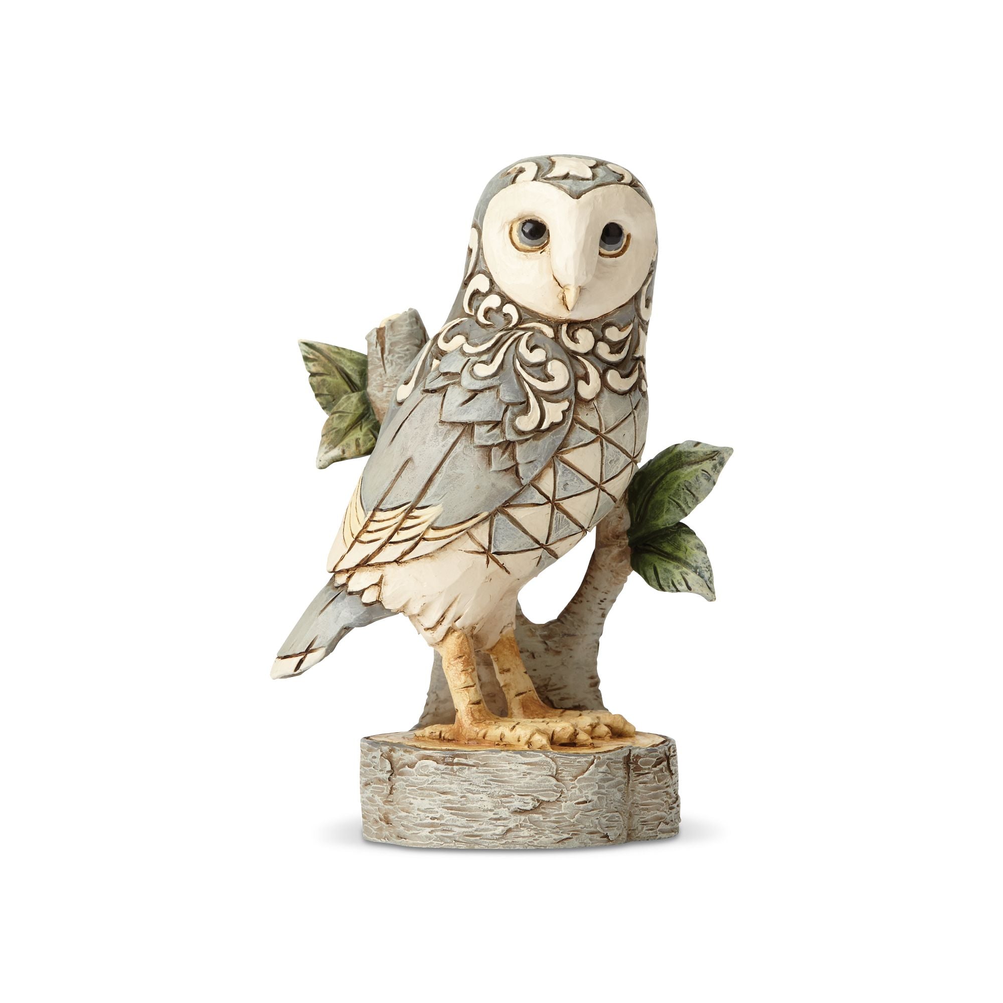 White Woodland Owl on Branch - Handcrafted Wooden Owl Decor for Home & Garden - Perfect for Wall Art, Bookshelf Display, and Nature-Themed Decorations