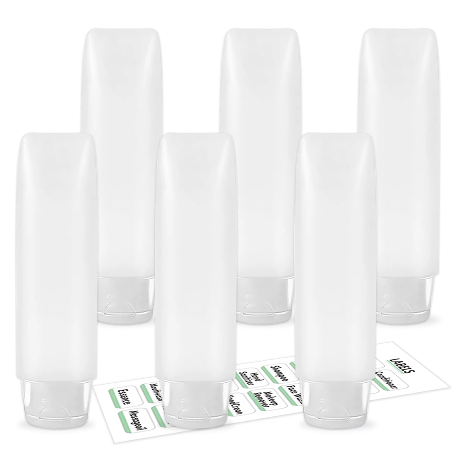6-Pack 1 oz Refillable Travel Bottles for Toiletries & Cosmetics - Leak-Proof Squeeze Bottles with Labels - Perfect for TSA Carry-On, Vacation, Gym & Business Travel Essentials