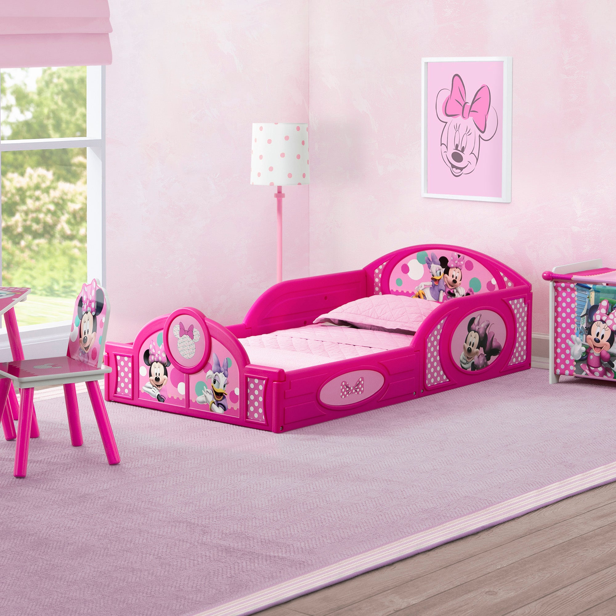 Minnie Mouse 4-Piece Toddler Bedroom Set - Includes Toddler Bed, Table, Chair & Toy Box for Girls' Room Decor | Perfect for Nursery, Playroom & Kids Bedroom
