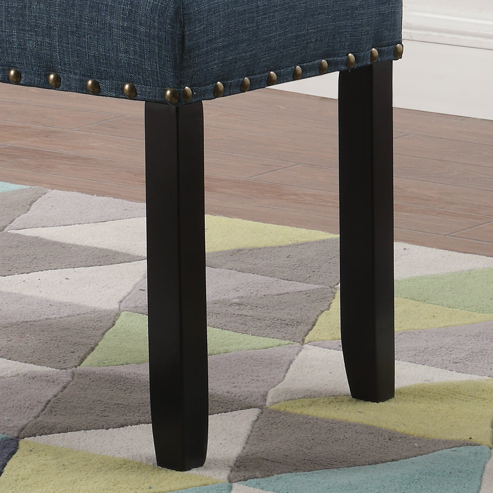 Roundhill Furniture Biony Fabric Dining Bench with Nailhead Trim - Upholstered Seat, Sturdy Wood Frame, Blue - Perfect for Kitchen, Dining Room, Breakfast Nook & Entryway Seating