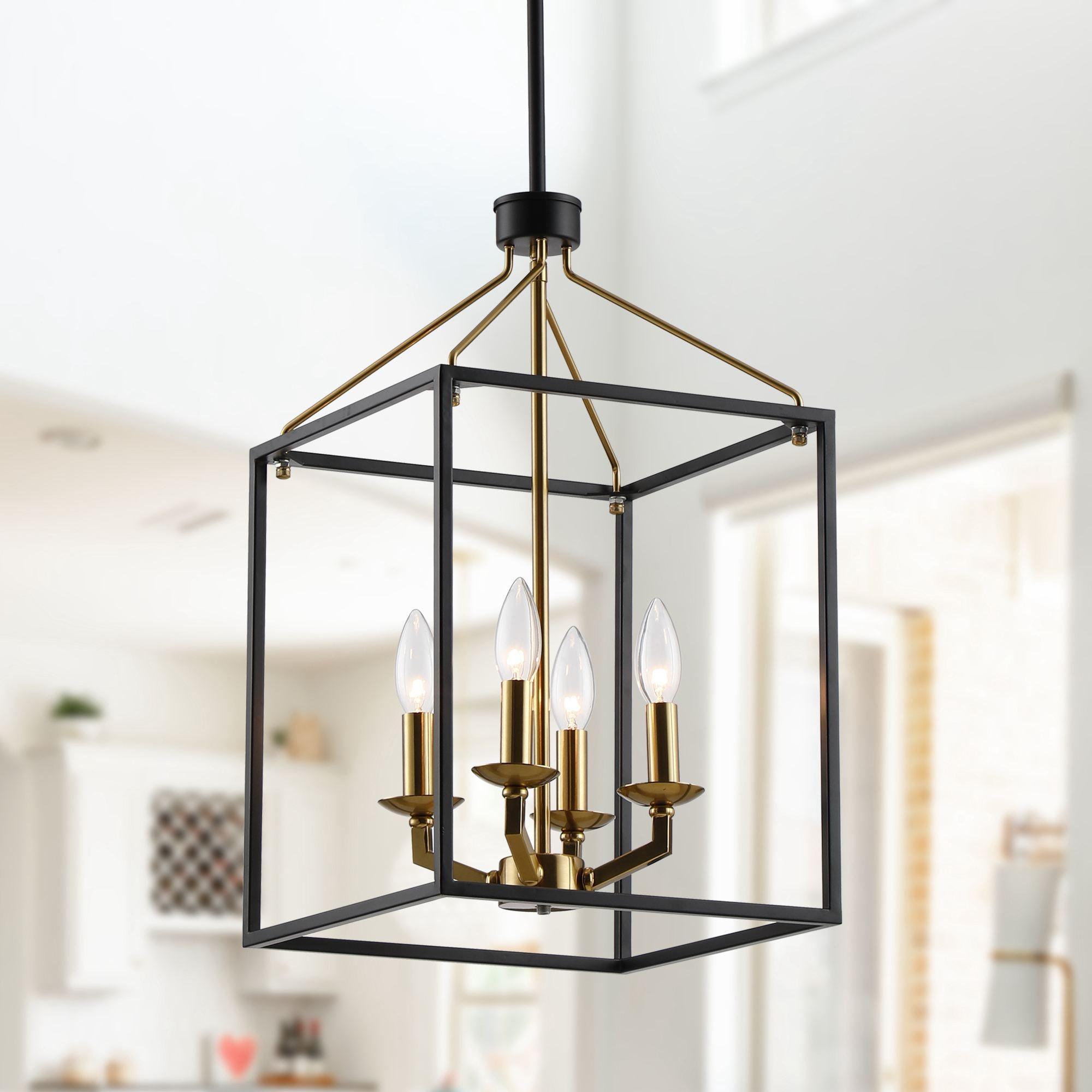 Haymarket 4-Light Matte Black and Gold Cage Chandelier - Modern Farmhouse Lighting Fixture for Dining Room, Bedroom, or Entryway