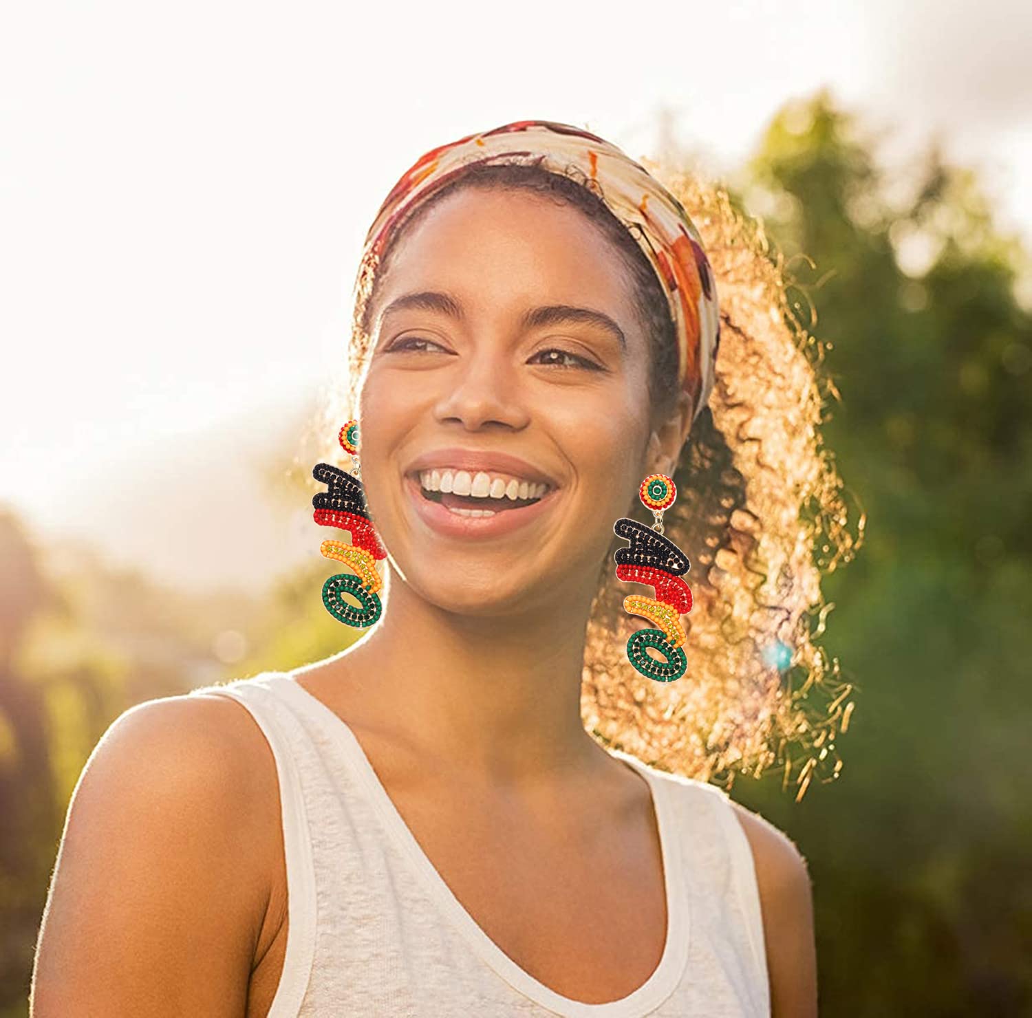 African Crystal Beaded Dangle Earrings for Women - Afro-Inspired Ethnic Jewelry with Heart & Africa Map Design, Juneteenth Gift for Black Women | Perfect for Parties, Weddings & Cultural Celebrations