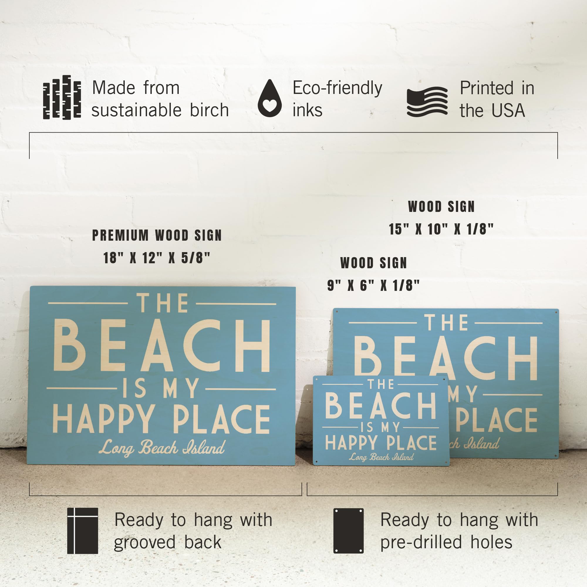 Lantern Press 12x18 Inch Premium Wood Wall Sign - Long Beach Island New Jersey Coastal Decor - 'The Beach is My Happy Place' Ready-to-Hang Wall Art for Living Room, Bedroom, or Beach House Decor