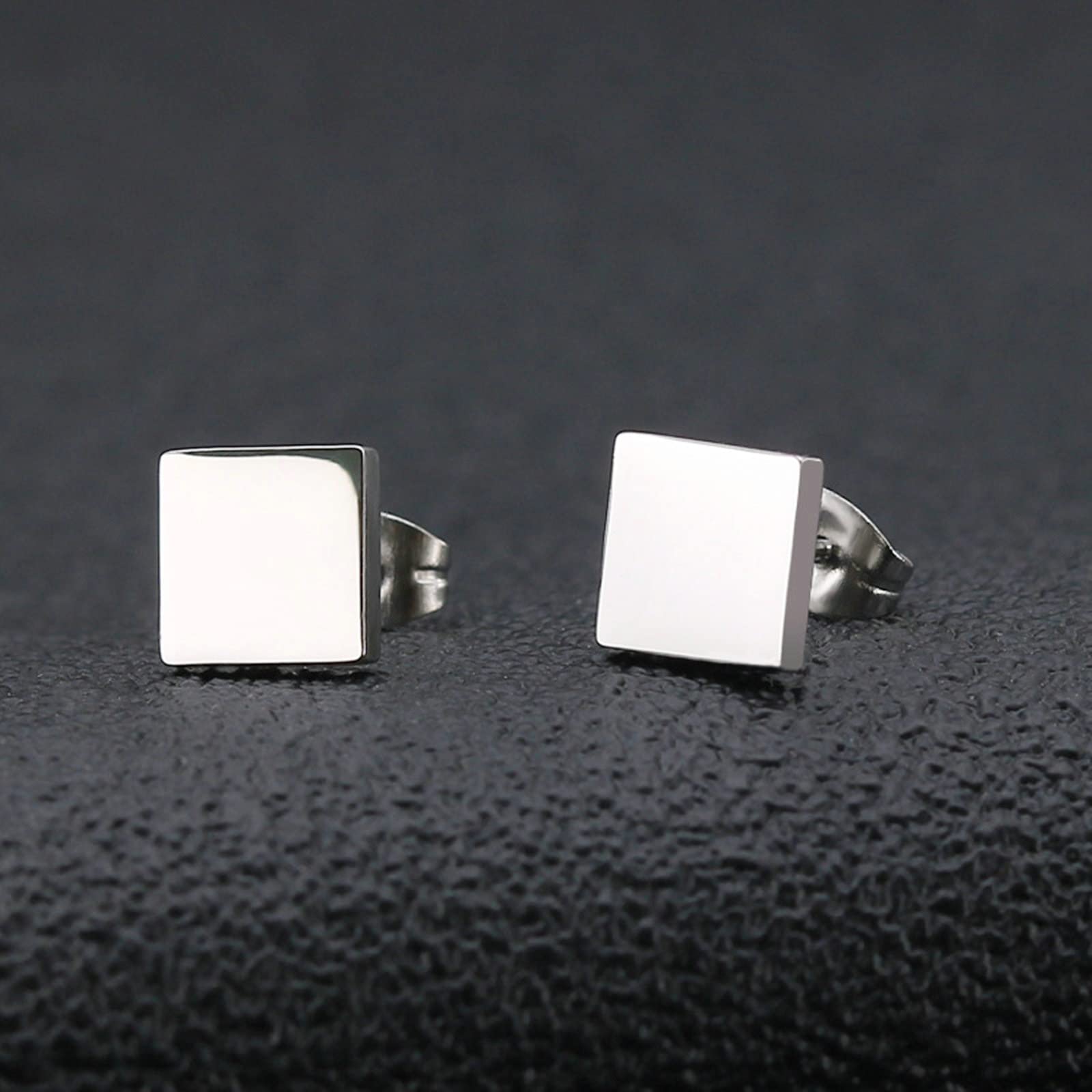 Premium Titanium Stud Earrings for Women & Men - 3 Pairs Set (Silver, Black, Gold) - 6mm & 8mm Square Polished Ear Studs - Hypoallergenic Jewelry for Daily Wear, Parties & Gifting