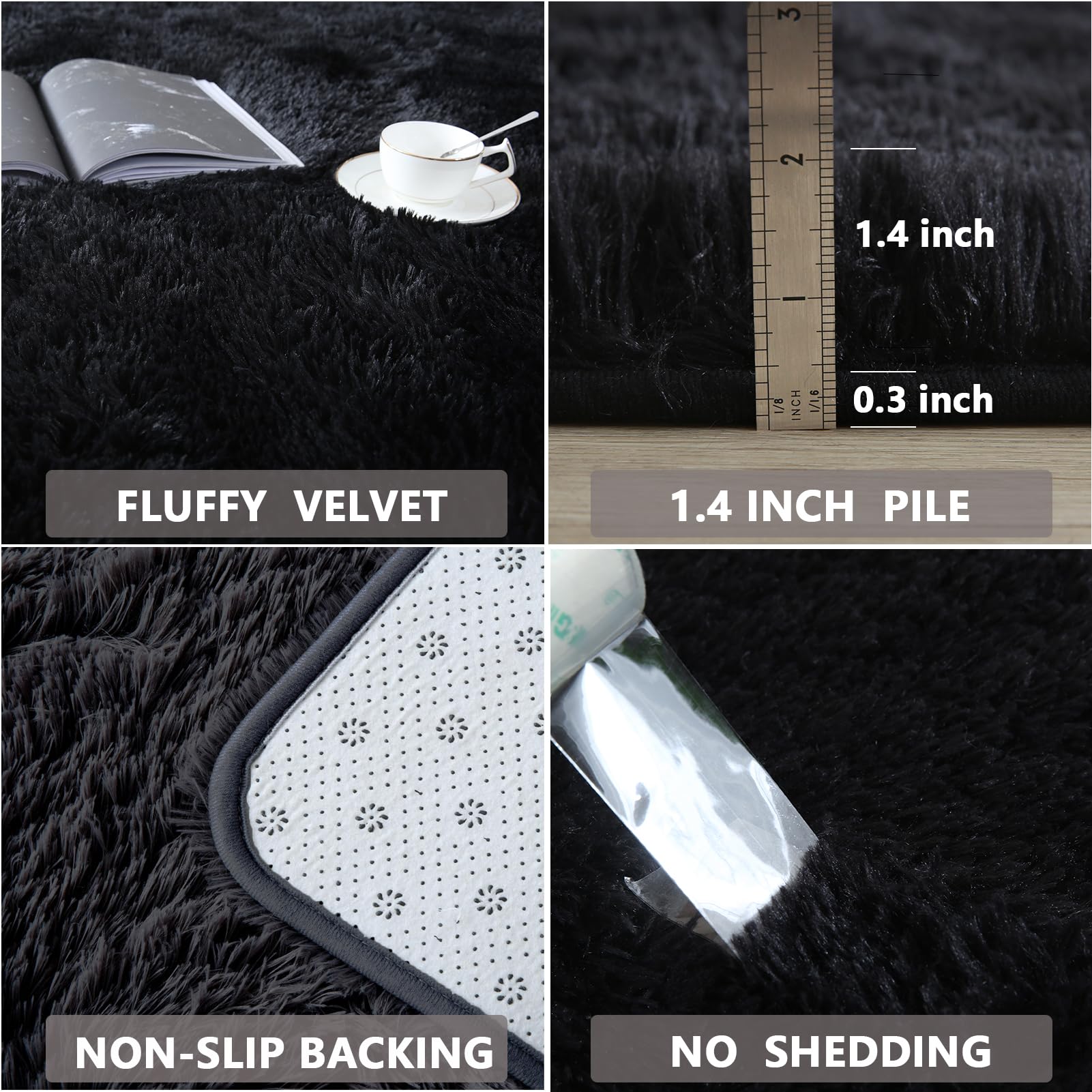 CAIYUECS Shag Area Rug - Ultra Soft Plush Indoor Rug for Bedroom, Living Room & Nursery | Non-Slip Modern Faux Fur Carpet for Kids Room & Home Decor | Perfect for Cozy Spaces & Family Gatherings (6x9 Feet, Black)